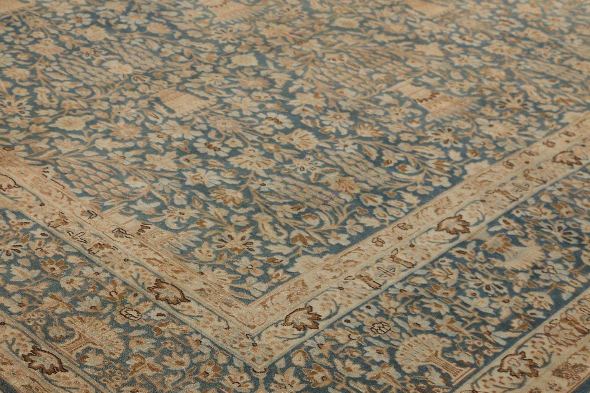 Persische Kerman-Teppiche - Wolle Blau Taupe Design - 97745 im Zustand „Hervorragend“ im Angebot in Dallas, TX