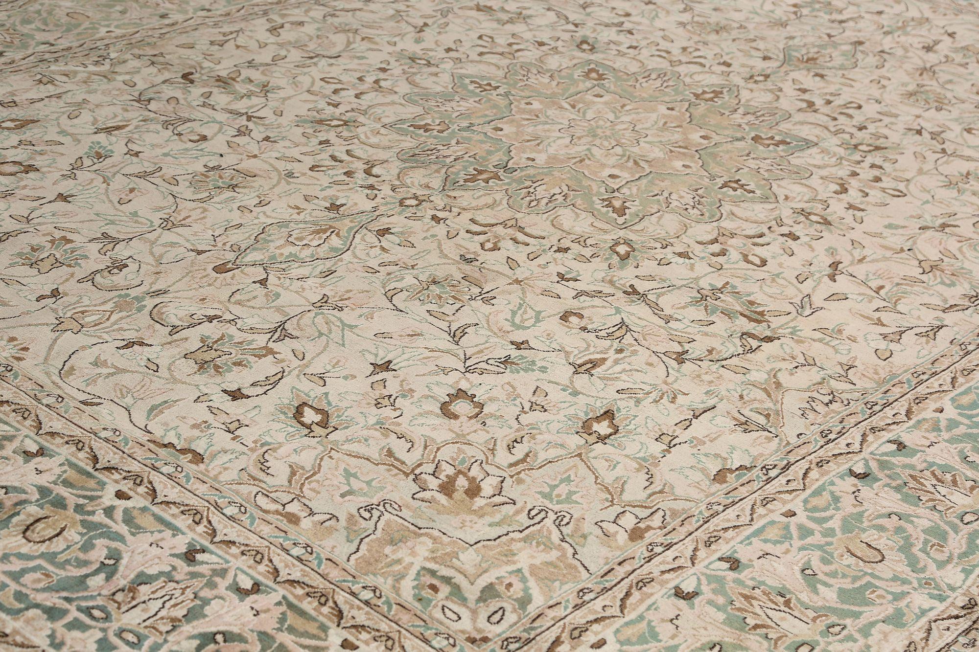 Persische Kerman Bereich Teppiche - Wolle Grün Elfenbein Design - 97193 (Irakisch) im Angebot