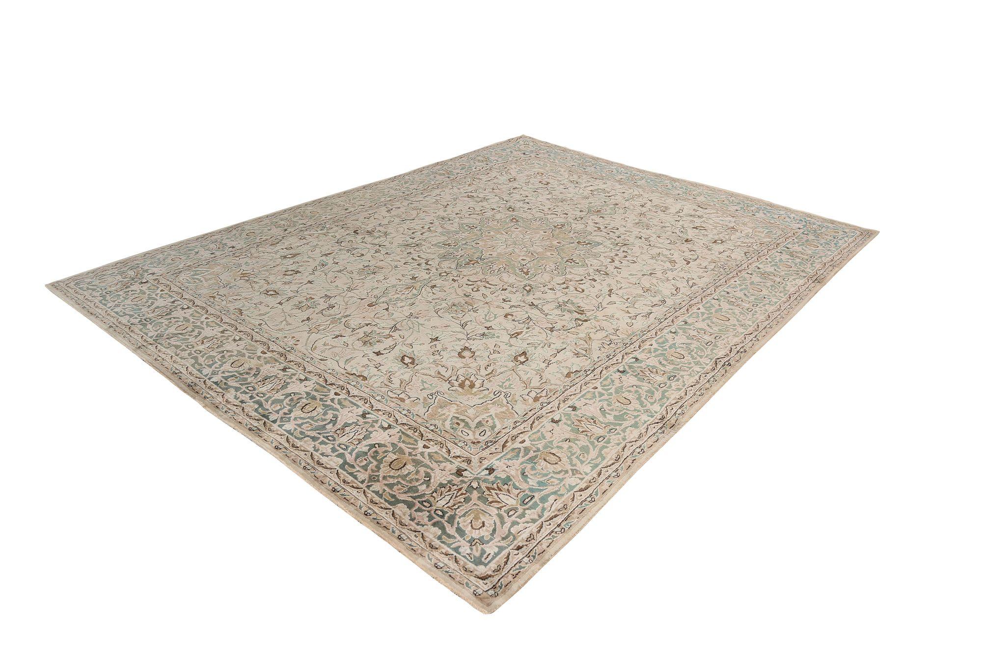 Persische Kerman Bereich Teppiche - Wolle Grün Elfenbein Design - 97193 (20. Jahrhundert) im Angebot
