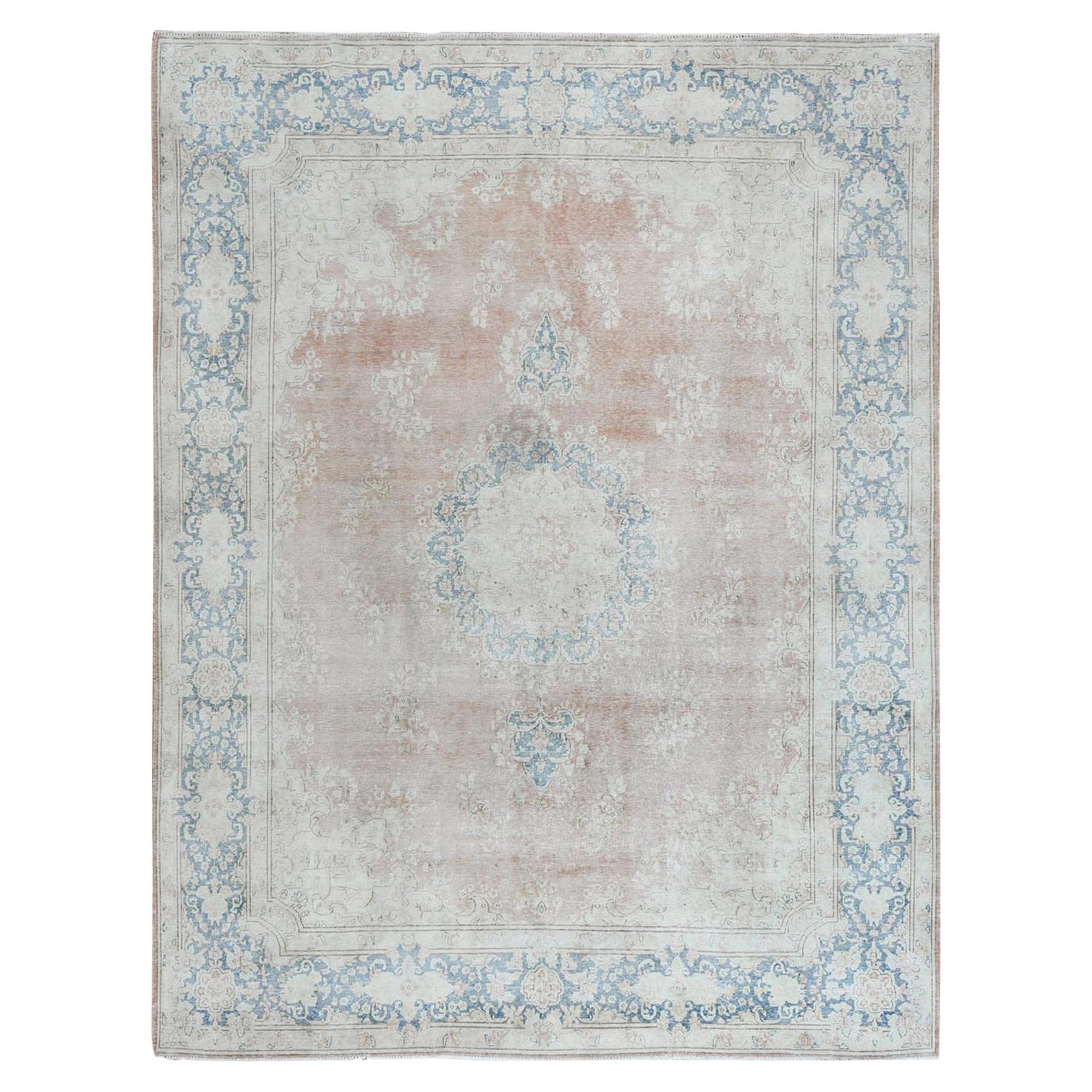 Persian Kerman Old Clean Sun Faded Pink with Milk Wash Wool Hand Knotted Rug For Sale
