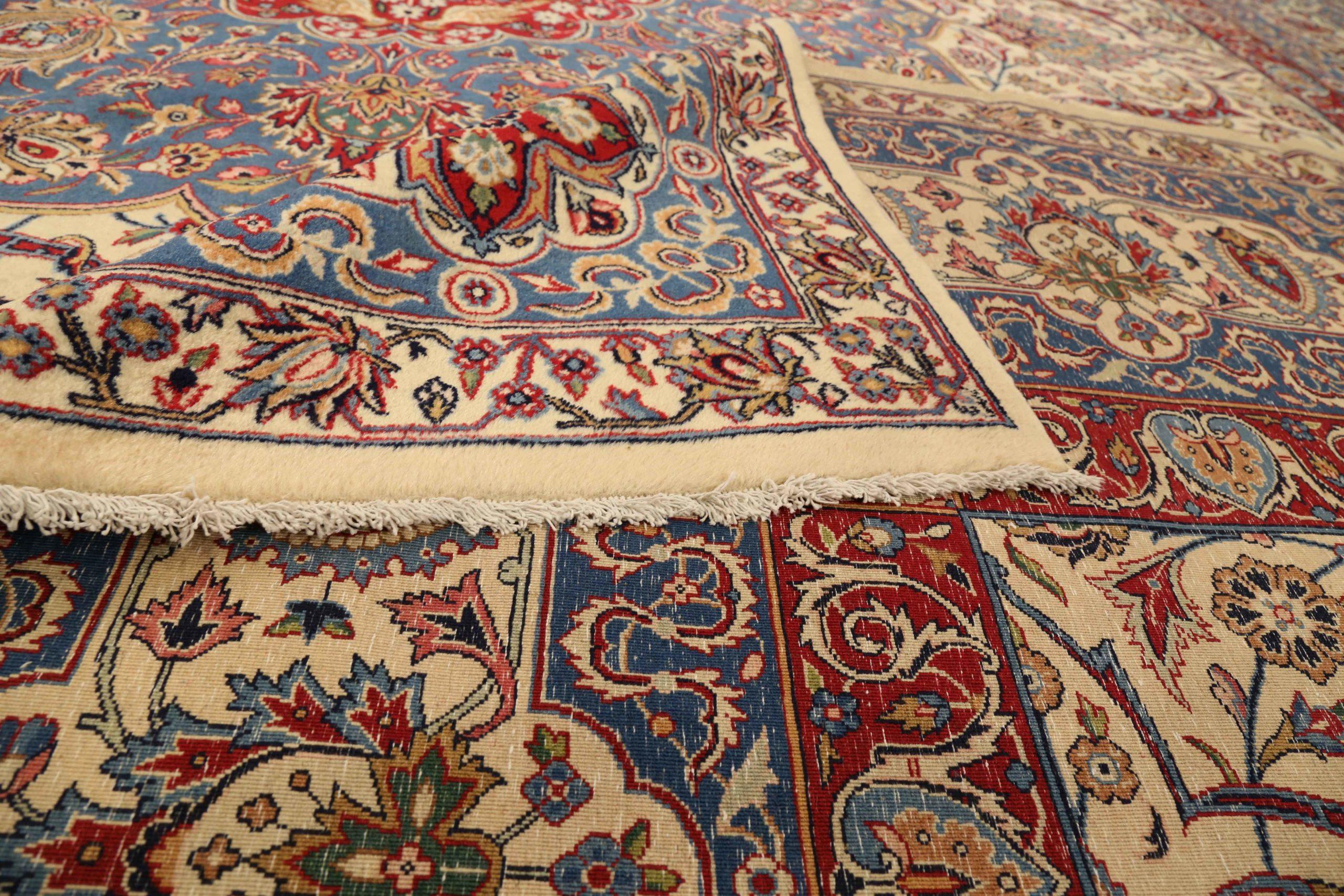 Persischer Kerman Over Size-Teppich Circa 1910 - Wolle Blau Elfenbein Rot Design - 75417 im Zustand „Hervorragend“ im Angebot in Dallas, TX