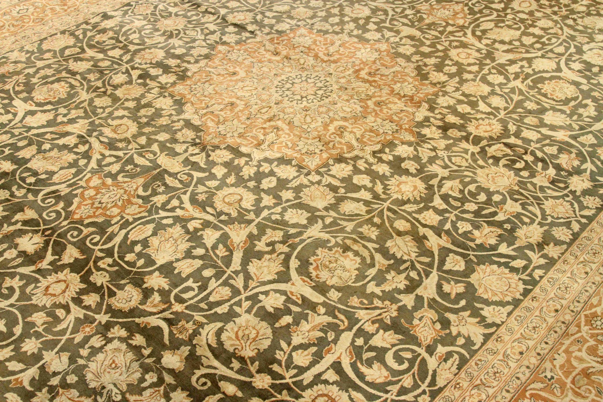 Asian Persian Kerman Over Size Rug Circa 1910 - Wool Brown Ivory Pink Design - 75574 For Sale