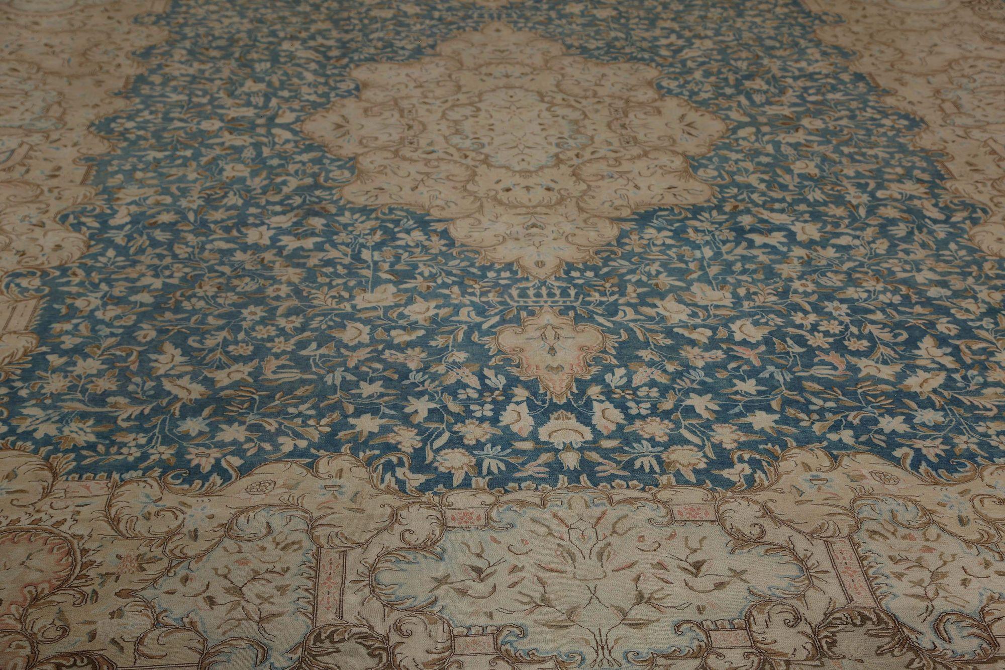 Iracheno Tappeto Persiano Kerman Over Size - Lana Blu Taupe Design - 97769 in vendita