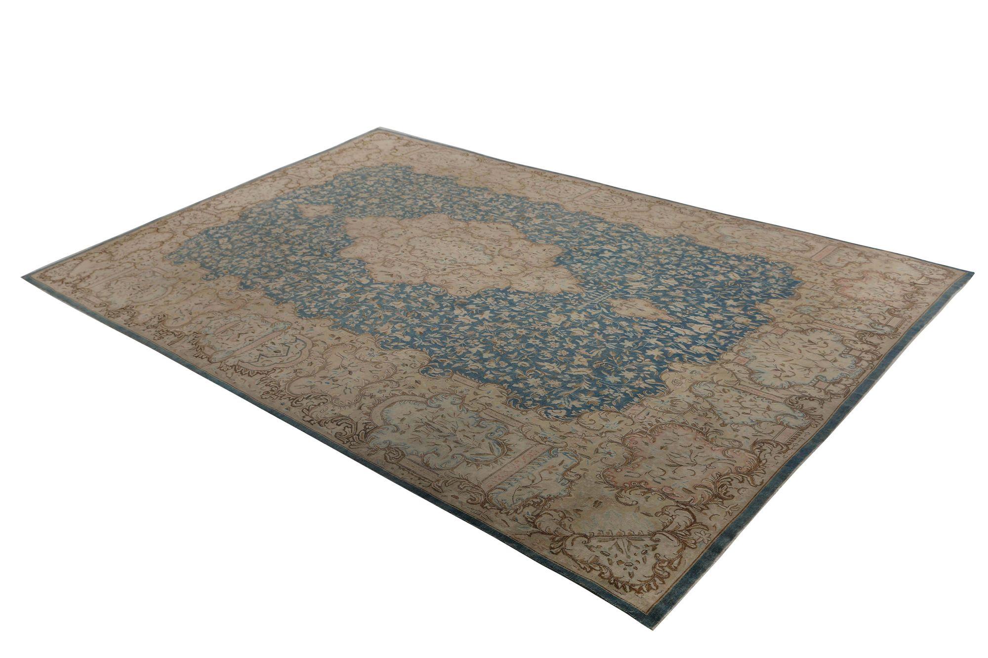 Tappeto Persiano Kerman Over Size - Lana Blu Taupe Design - 97769 In condizioni ottime in vendita a Dallas, TX