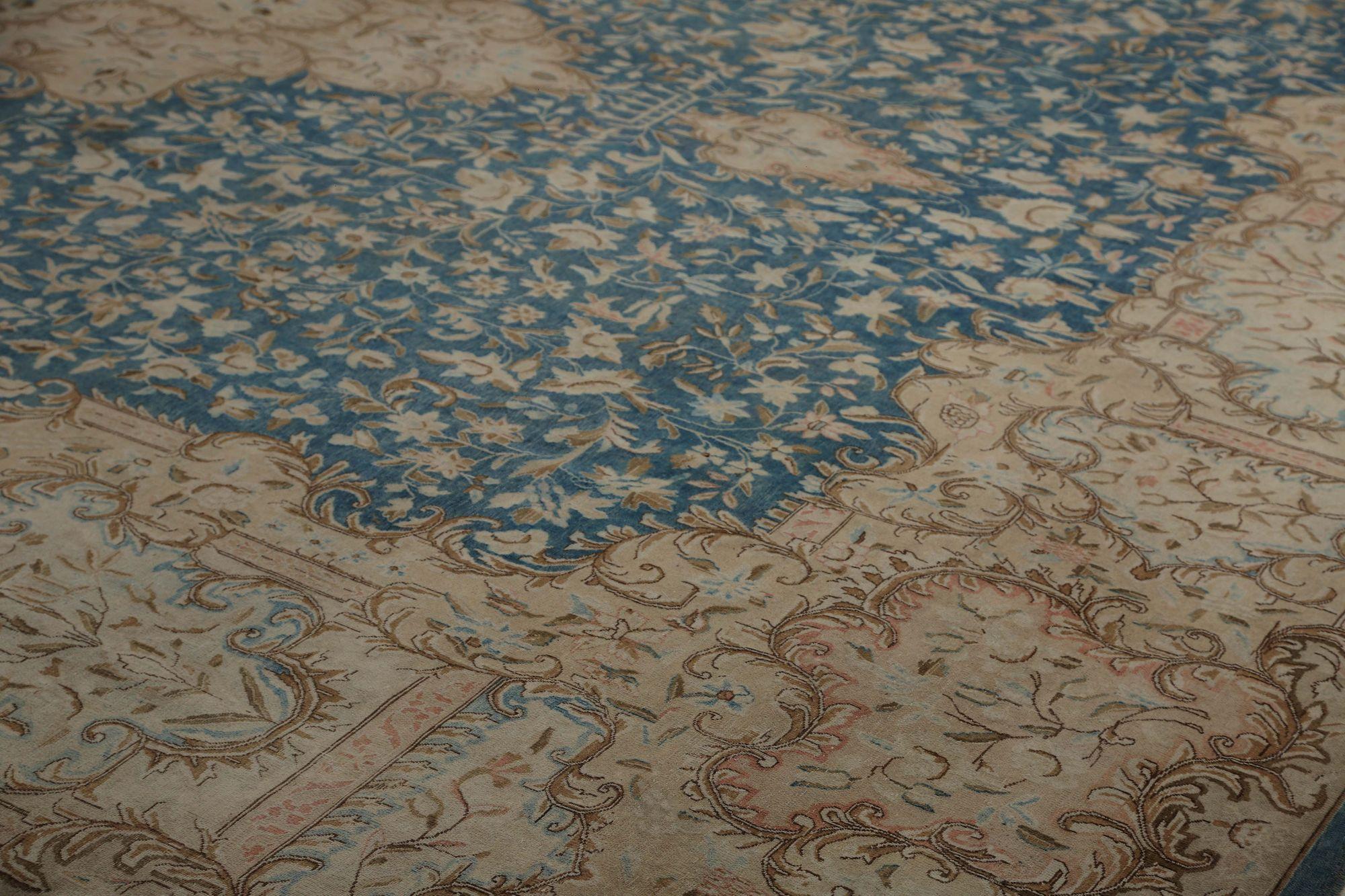 XX secolo Tappeto Persiano Kerman Over Size - Lana Blu Taupe Design - 97769 in vendita