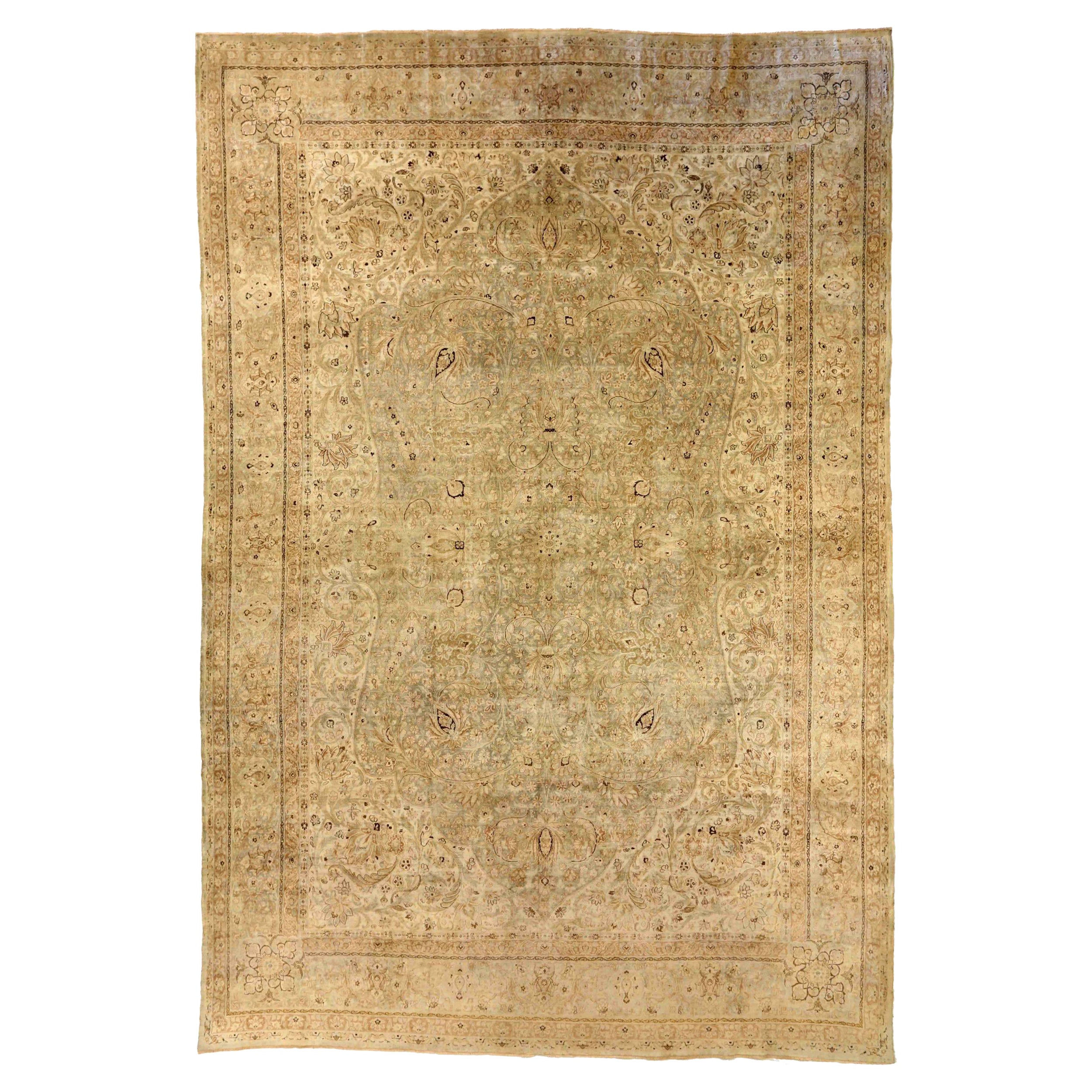 Persischer Kerman Over Size-Teppich - Wolle Grün Elfenbein Design - 75892