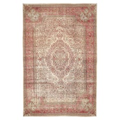 Persian Kerman Over Size Rug - Wool Ivory Pink Design - 94541