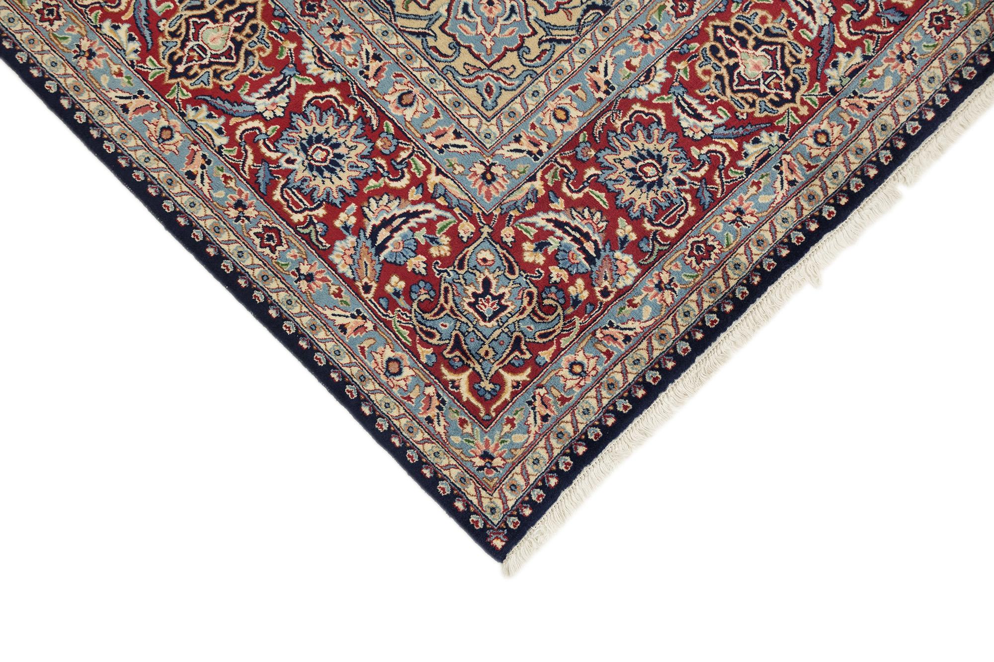 Tappeto persiano Kerman, annodato a mano, 12,5 × 9,3 piedi - Navy, rosso e avorio in vendita 2