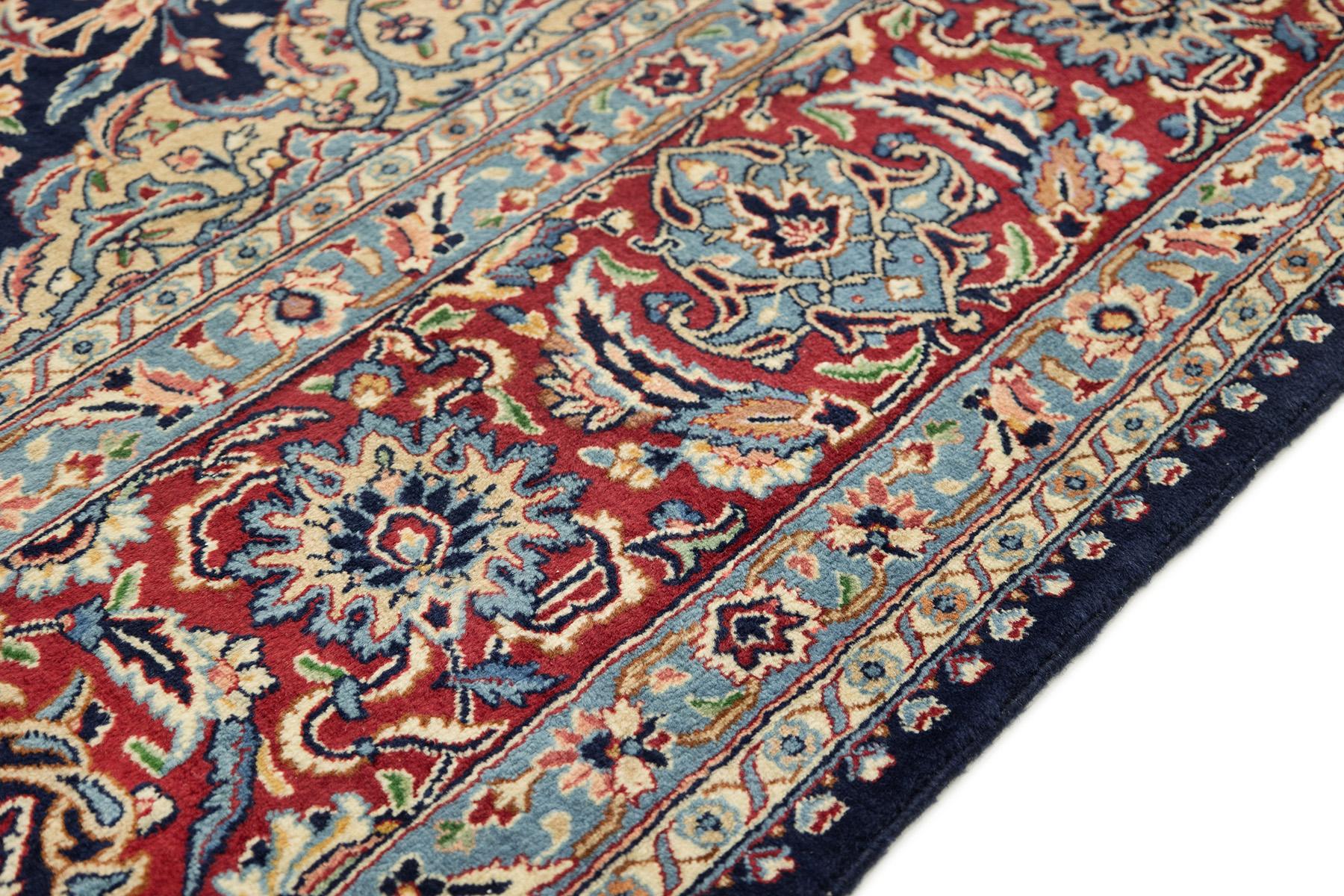 Tappeto persiano Kerman, annodato a mano, 12,5 × 9,3 piedi - Navy, rosso e avorio in vendita 3