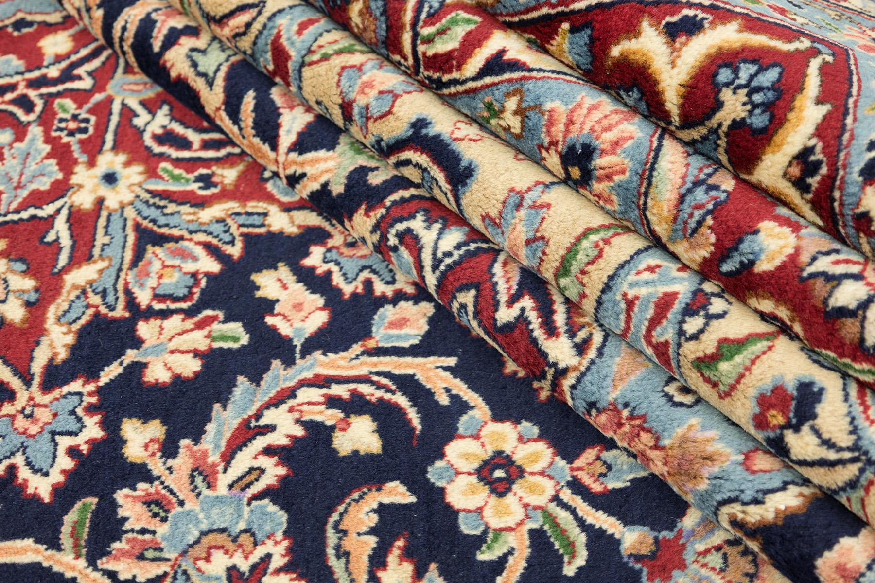 Tappeto persiano Kerman, annodato a mano, 12,5 × 9,3 piedi - Navy, rosso e avorio in vendita 4