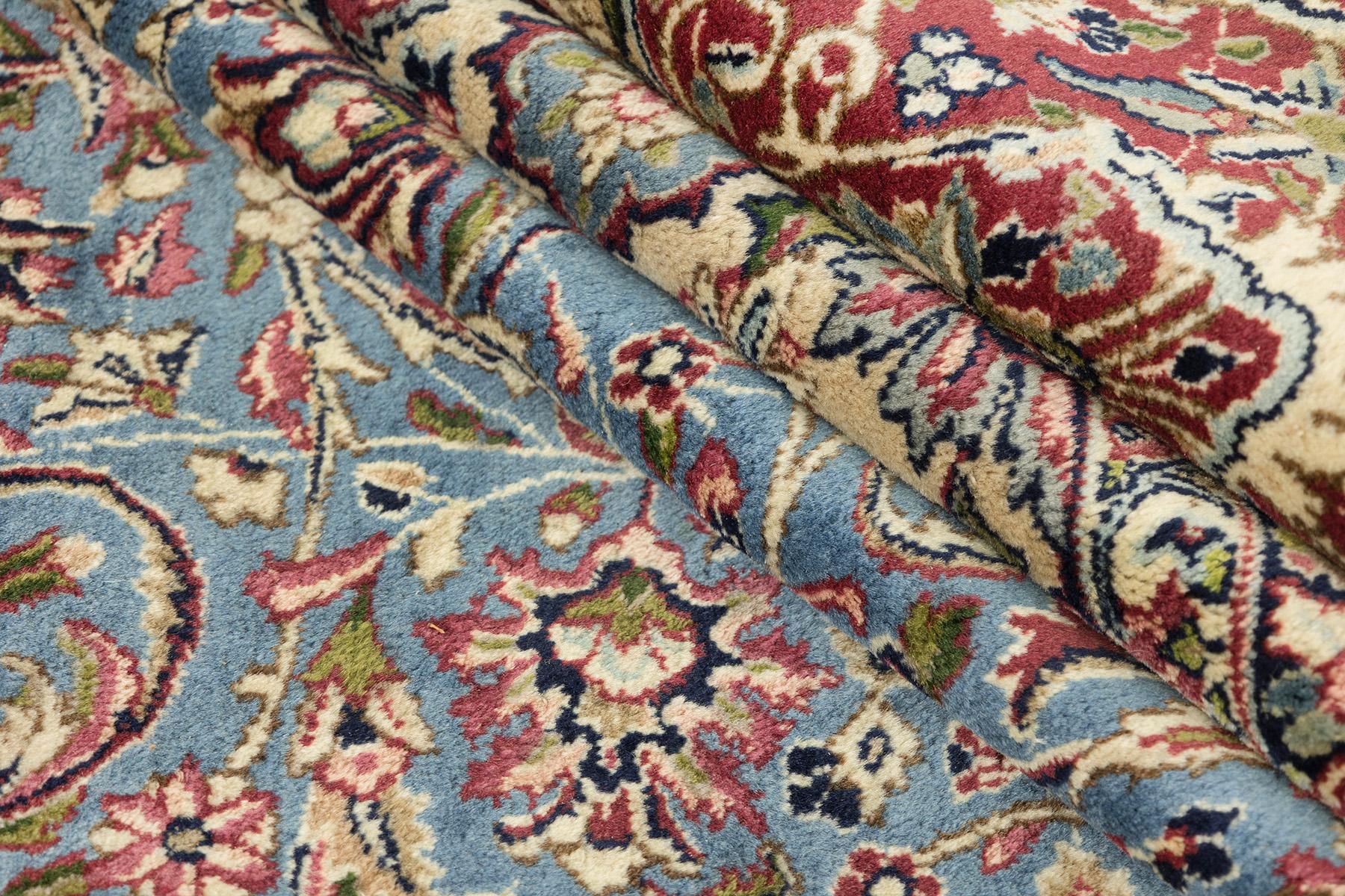 Persischer Kerman Teppich, handgeknüpft, 14.6x9.8 - Hellblau, Rot & Elfenbein im Angebot 4