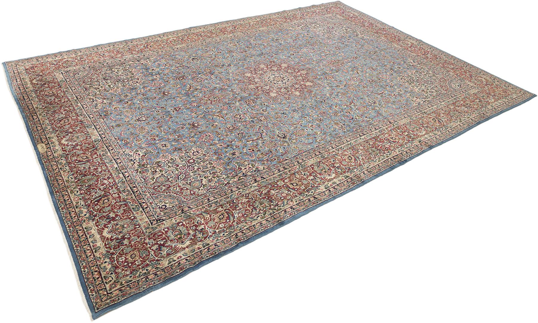 Persischer Kerman Teppich, handgeknüpft, 14.6x9.8 - Hellblau, Rot & Elfenbein (Handgeknüpft) im Angebot