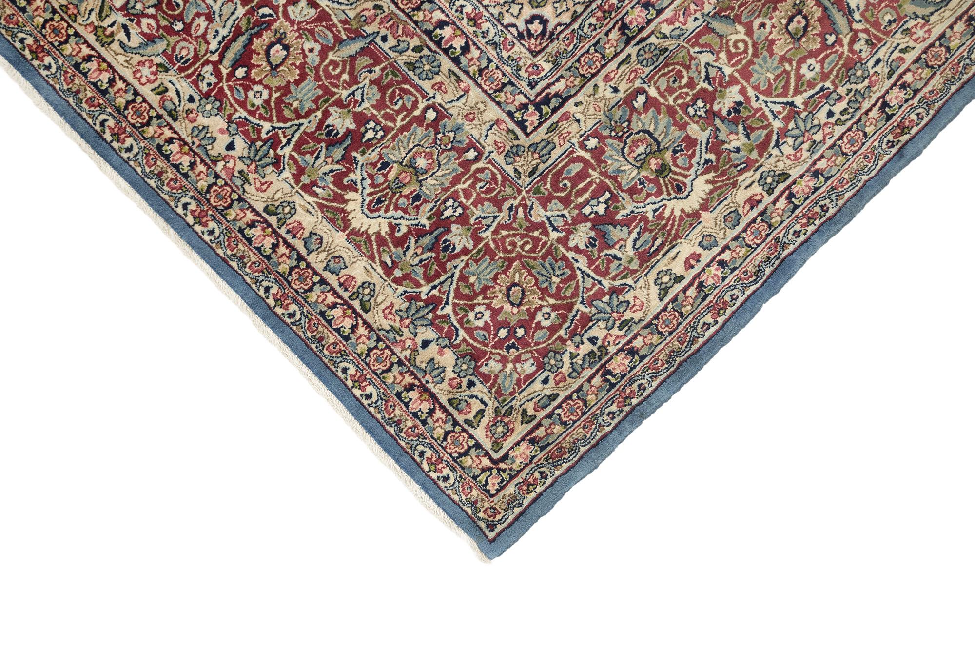 Persischer Kerman Teppich, handgeknüpft, 14.6x9.8 - Hellblau, Rot & Elfenbein (Mitte des 20. Jahrhunderts) im Angebot