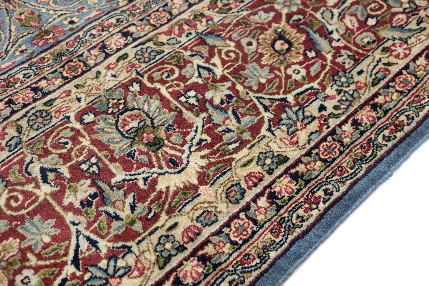 Persischer Kerman Teppich, handgeknüpft, 14.6x9.8 - Hellblau, Rot & Elfenbein im Angebot 2