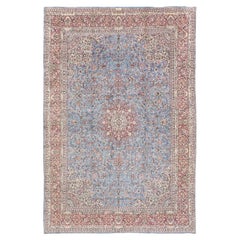 Persischer Kerman Teppich, handgeknüpft, 14.6x9.8 - Hellblau, Rot & Elfenbein