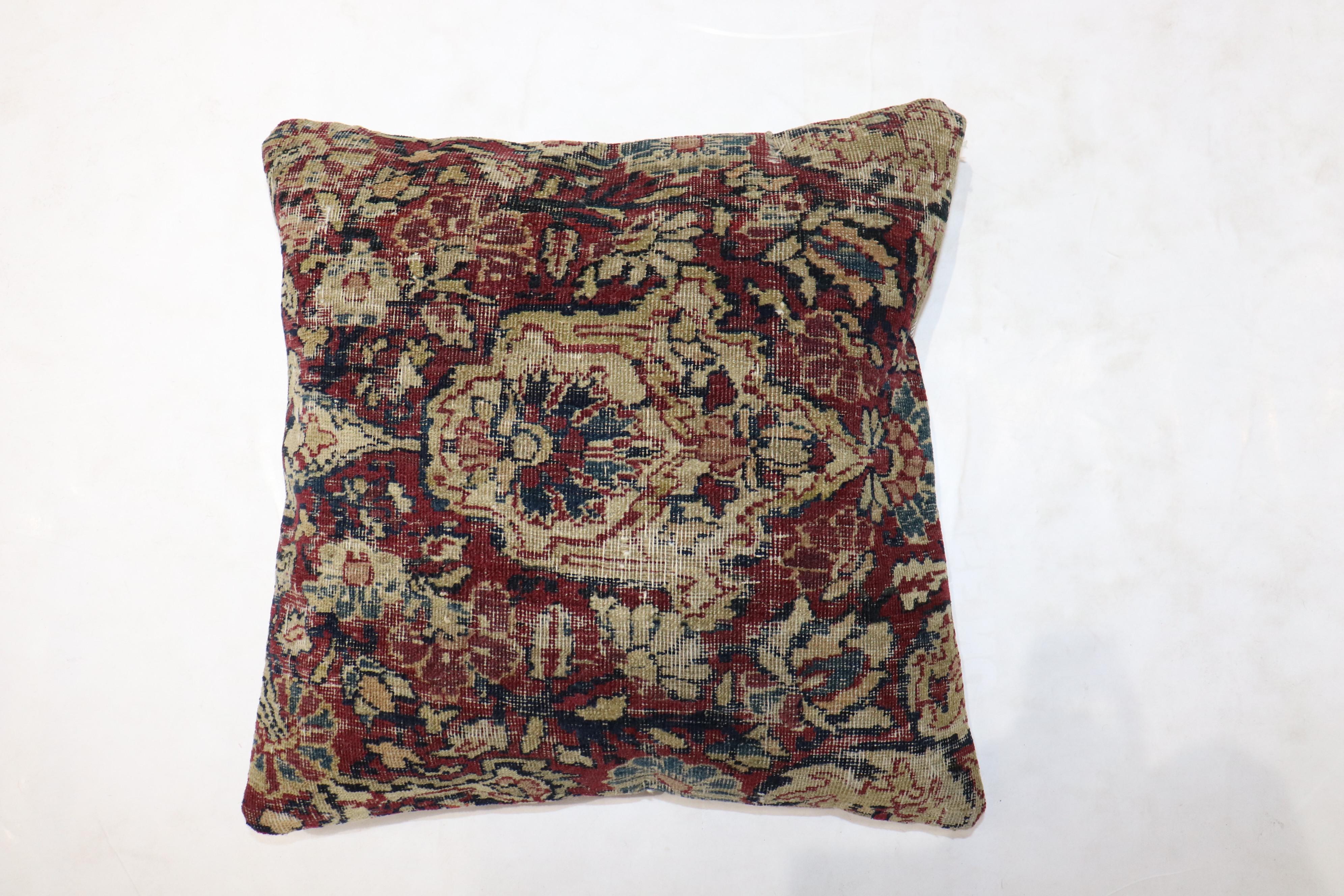 Pillow made from a 19th century Persian Kerman rug. Fill insert and zipper closure provided

Measures: 17