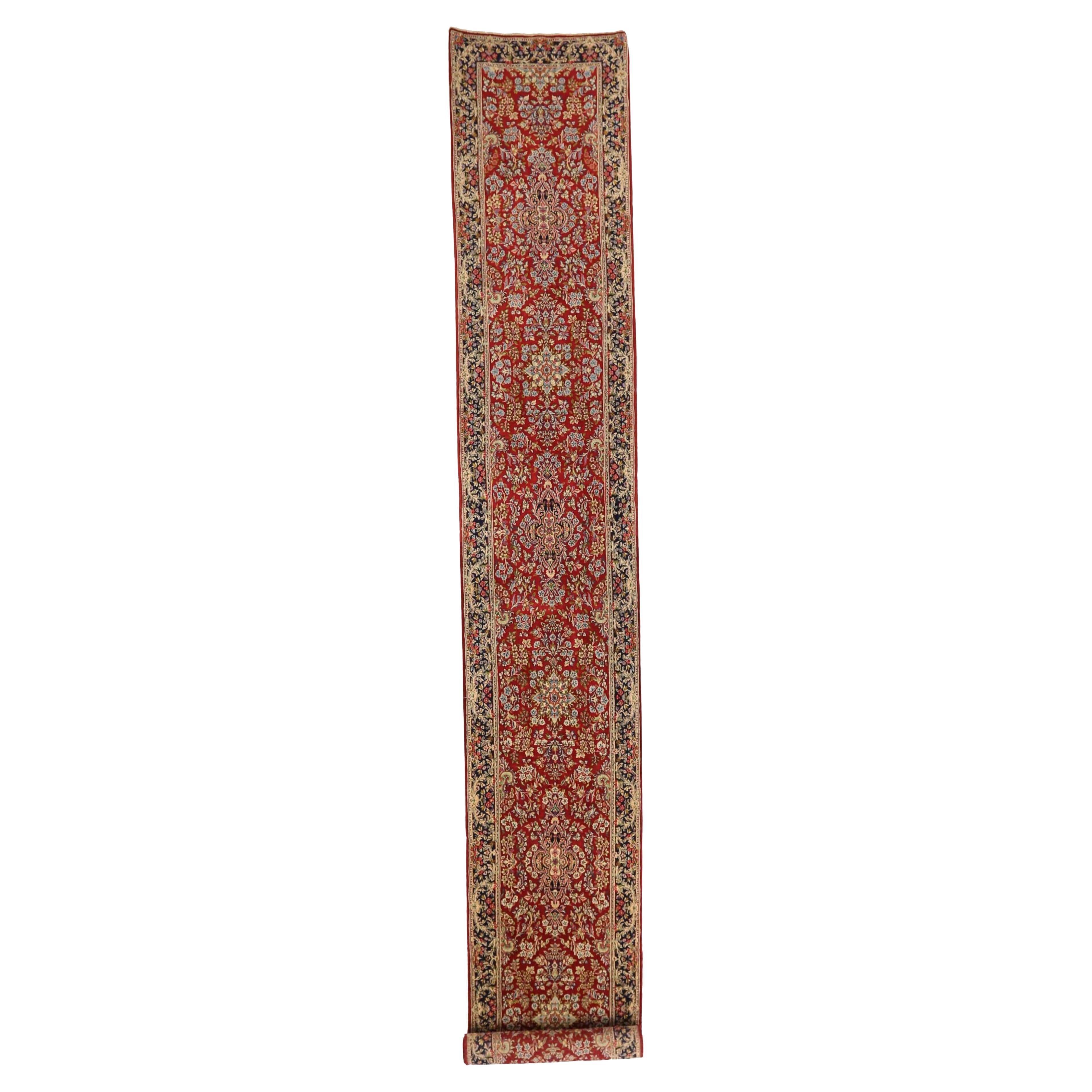 Alfombra Persa Kerman Circa 1910 - Lana Azul Marrón Diseño Marfil - 75498