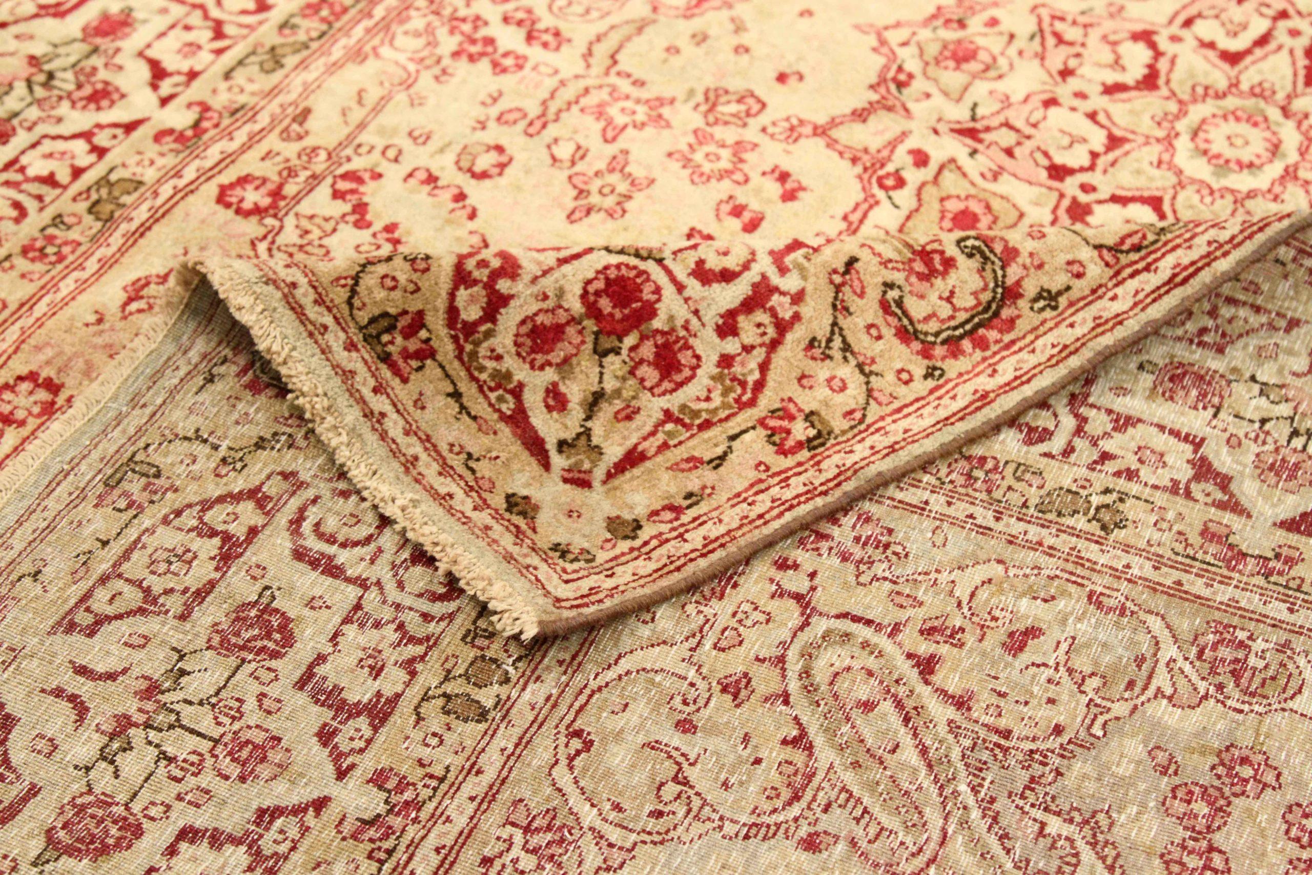 Persischer Kerman Kleiner Teppich - Wolle Elfenbein Rosa Rot Design - 75701 (Asiatisch) im Angebot