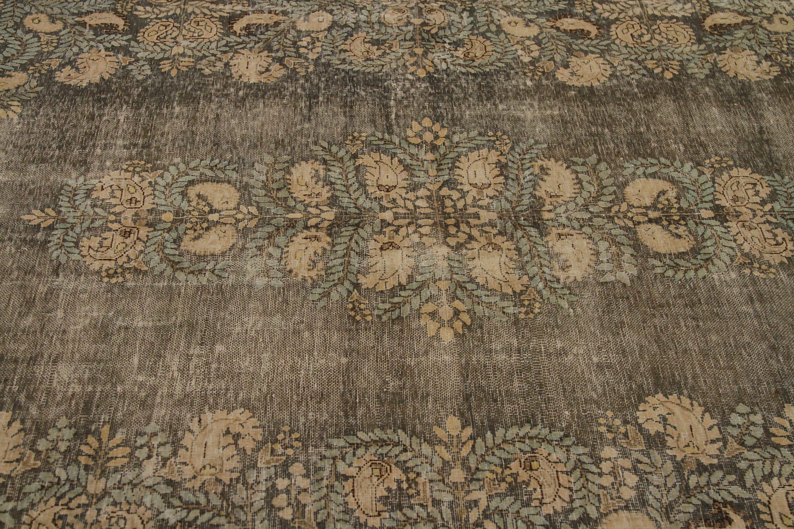 Persischer Kerman Kleiner Teppich Circa 1910 - Wolle Braun Grau Elfenbein Design - 90666 (Asiatisch) im Angebot