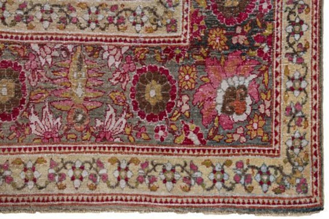 Persischer Kerman Kleiner Teppich Circa 1910 - Wolle Grau Rosa Rot Design - 91191 (20. Jahrhundert) im Angebot