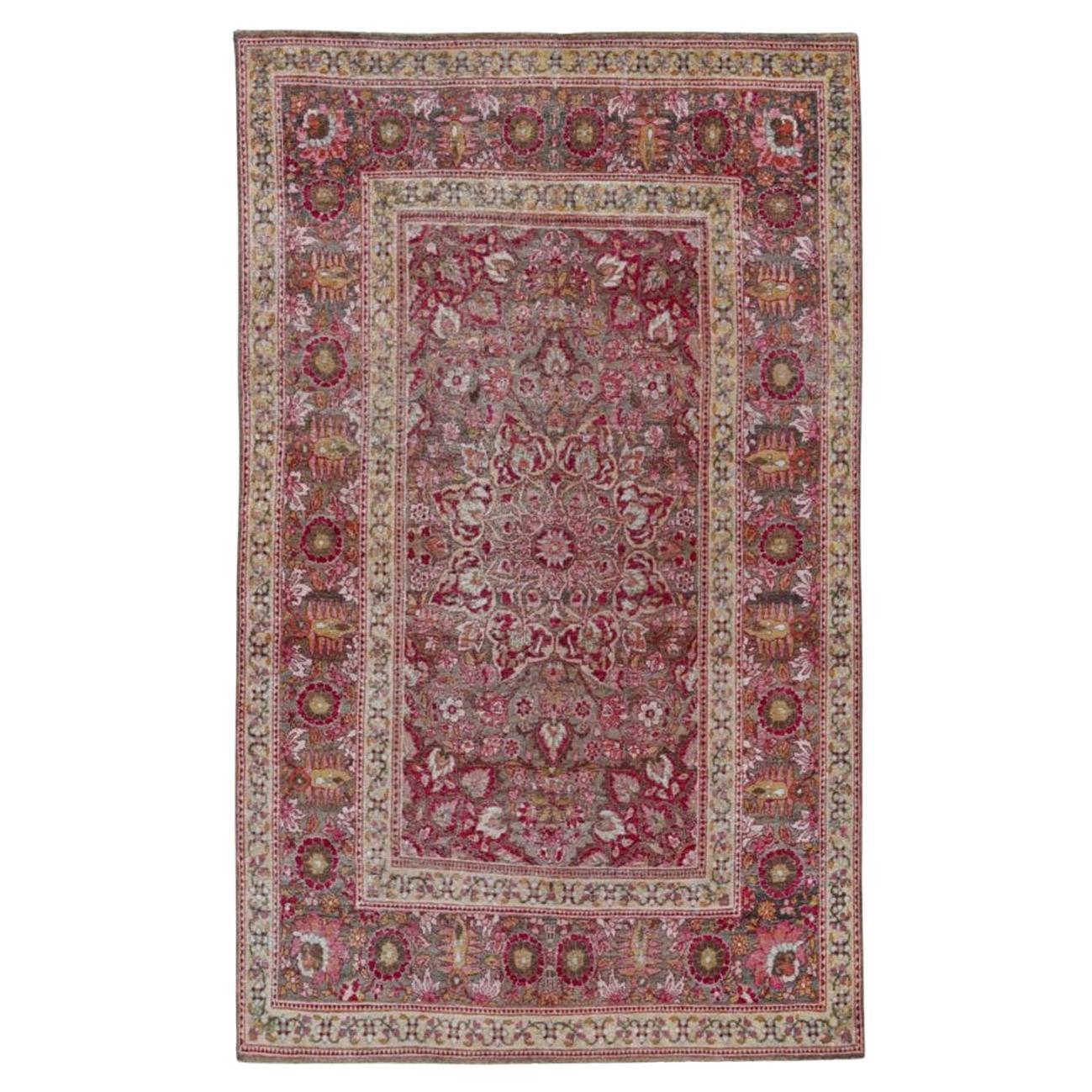 Persischer Kerman Kleiner Teppich Circa 1910 - Wolle Grau Rosa Rot Design - 91191 im Angebot