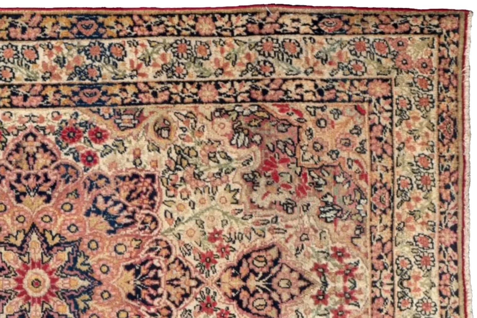 Alfombra Persa Kerman Pequeña Circa 1940 - Lana Marfil Rosa 73075 siglo XX en venta