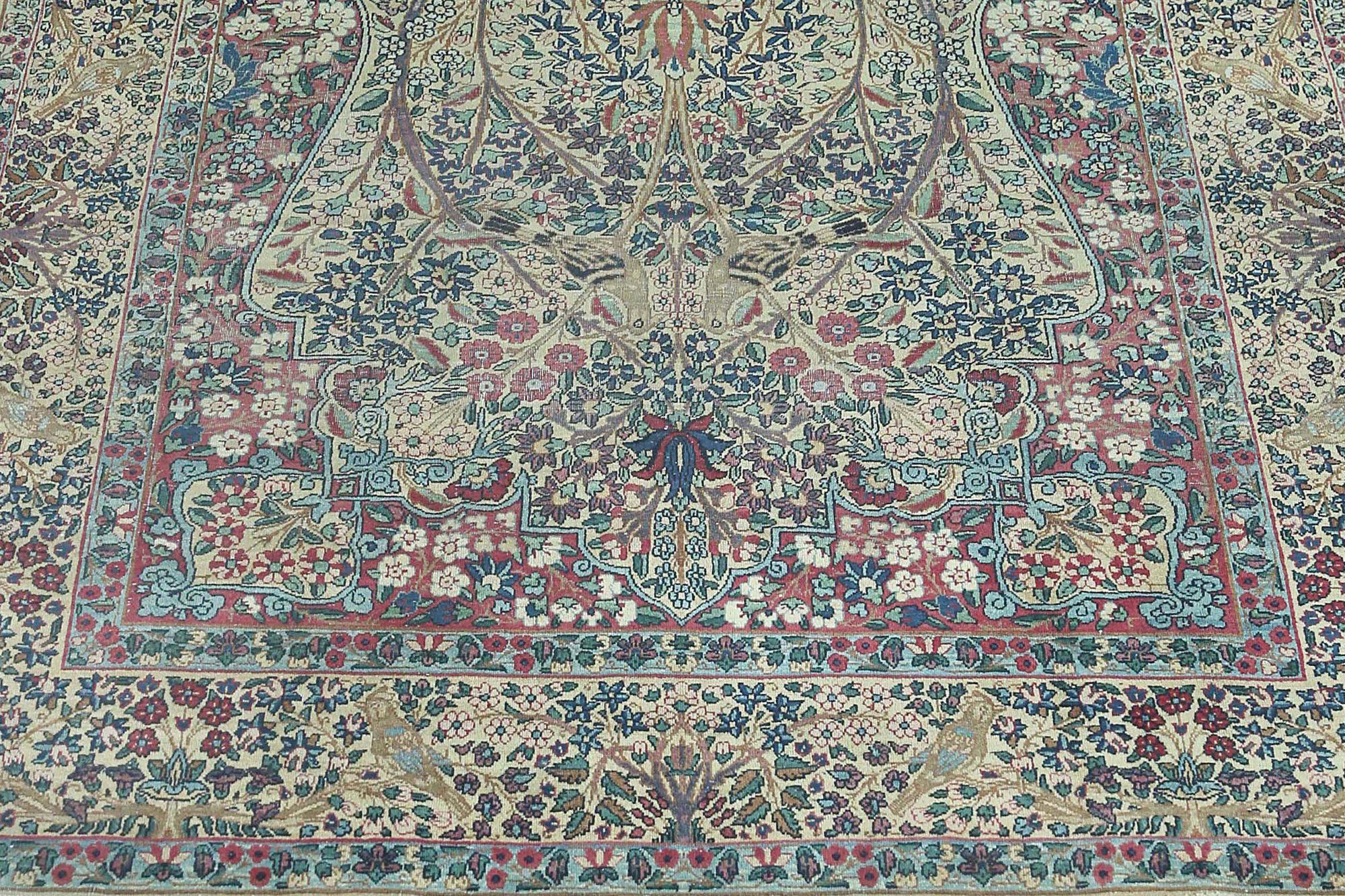 Persischer Kerman Kleiner Teppich - Wolle Elfenbein Design - 96772 im Zustand „Hervorragend“ im Angebot in Dallas, TX