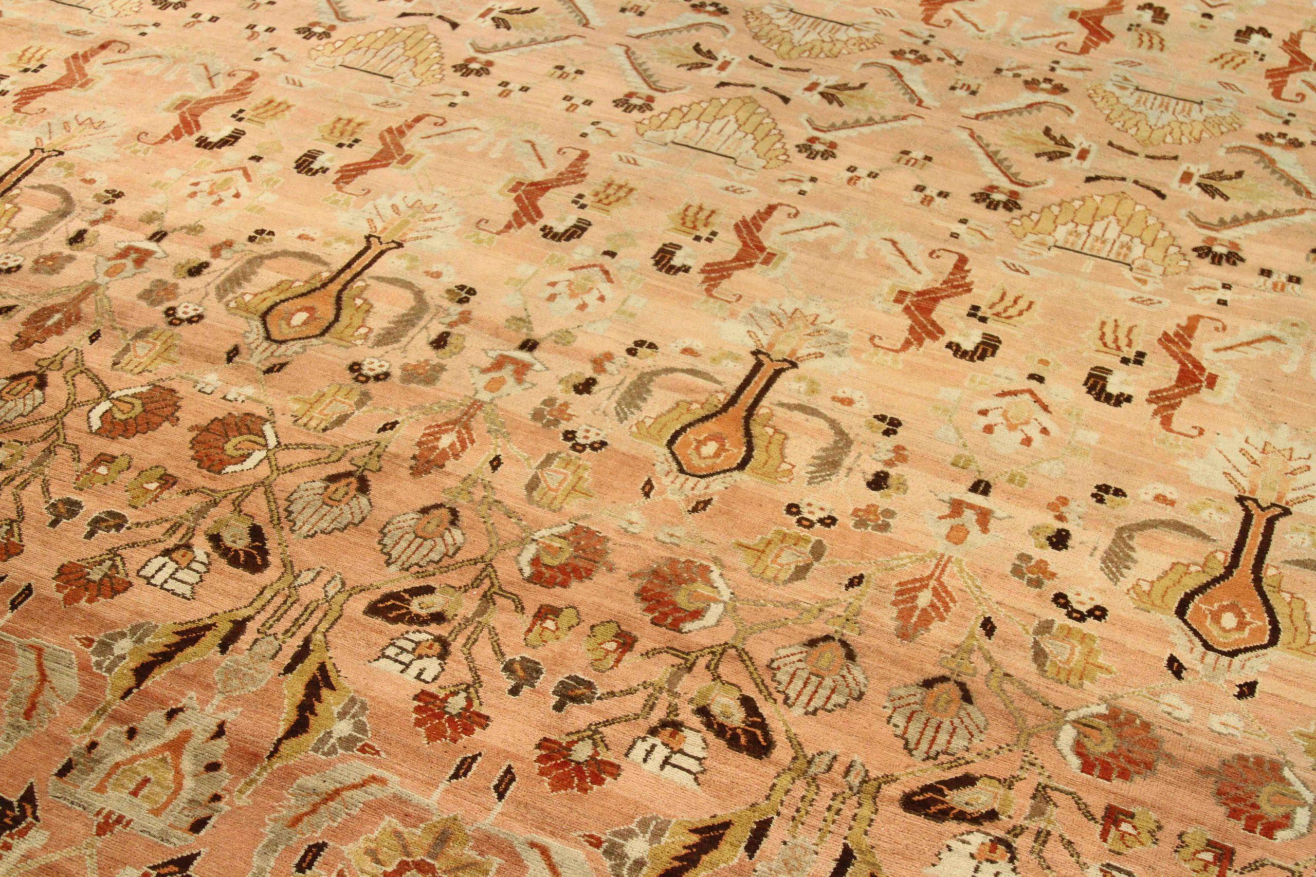 Persischer Kermanshah Over Size Teppich - Wolle Braun Elfenbein Rosa - 75887 (Irakisch) im Angebot