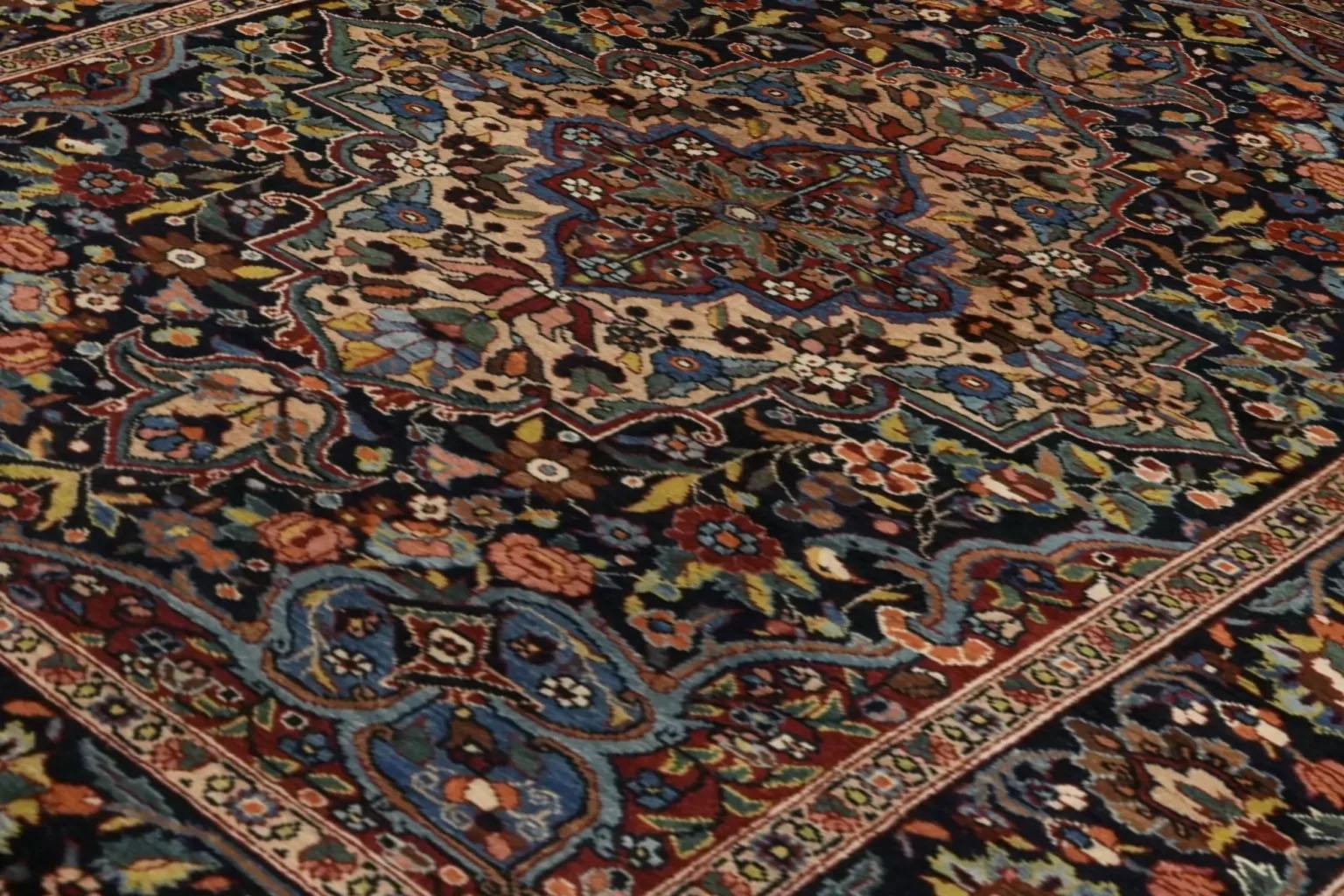 Persian Kermanshah Small Rug Circa 1910 - Blue Ivory Navy Blue Red For Sale 1