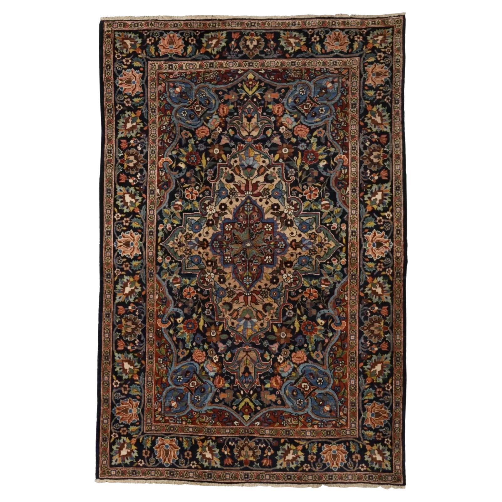 Persian Kermanshah Small Rug Circa 1910 - Blue Ivory Navy Blue Red