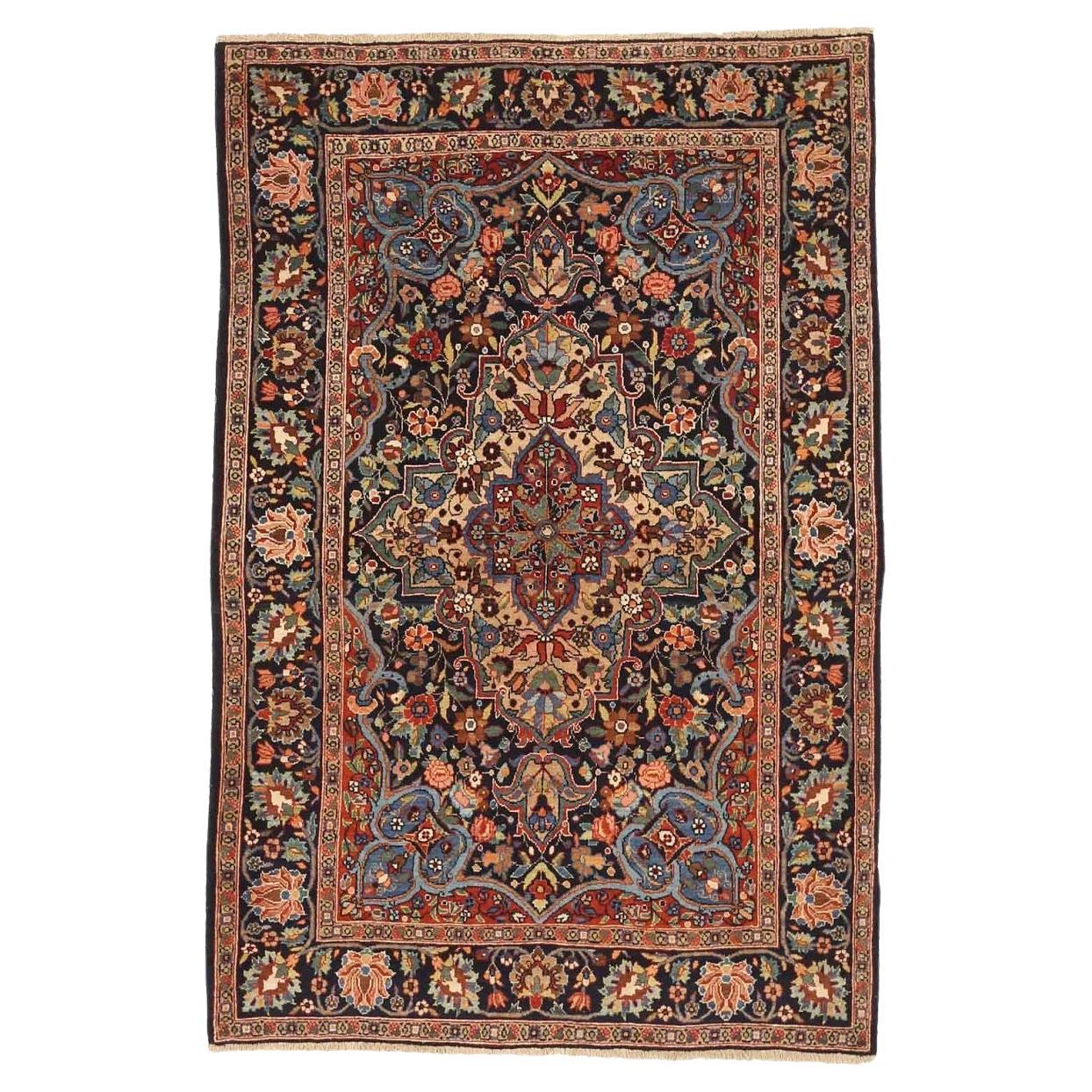 Tappeto persiano Kermanshah piccolo, circa 1910 - Lana Blu Avorio Blu Navy Rosso 71097