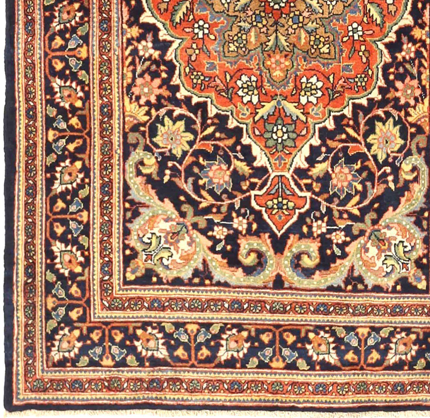 Persischer Kermanshah Kleiner Teppich Circa 1910 - Wolle Elfenbein Marineblau Blau Rot 71356 (Asiatisch) im Angebot