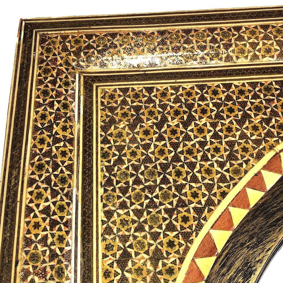 Persian Khatam Kari Marquetry Inlaid Mosaic Square Wood Wall Clock For Sale 2