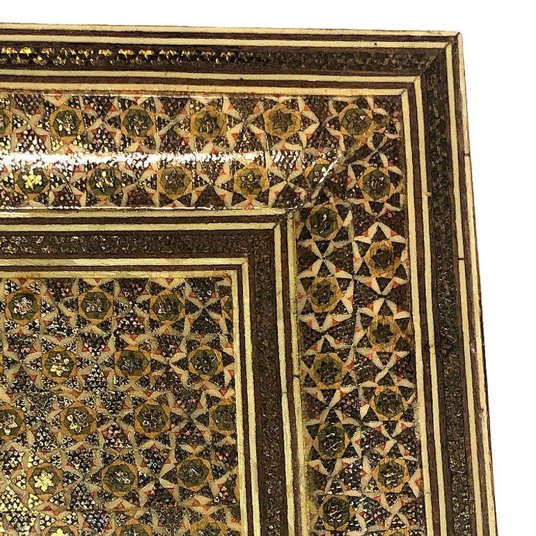Persian Khatam Kari Marquetry Inlaid Mosaic Square Wood Wall Clock For Sale 3