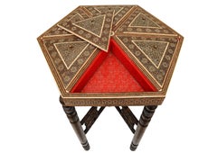 Boîte de table de travail Khatam perse, incrustation de bois faite à la main, design géométrique, années 1800