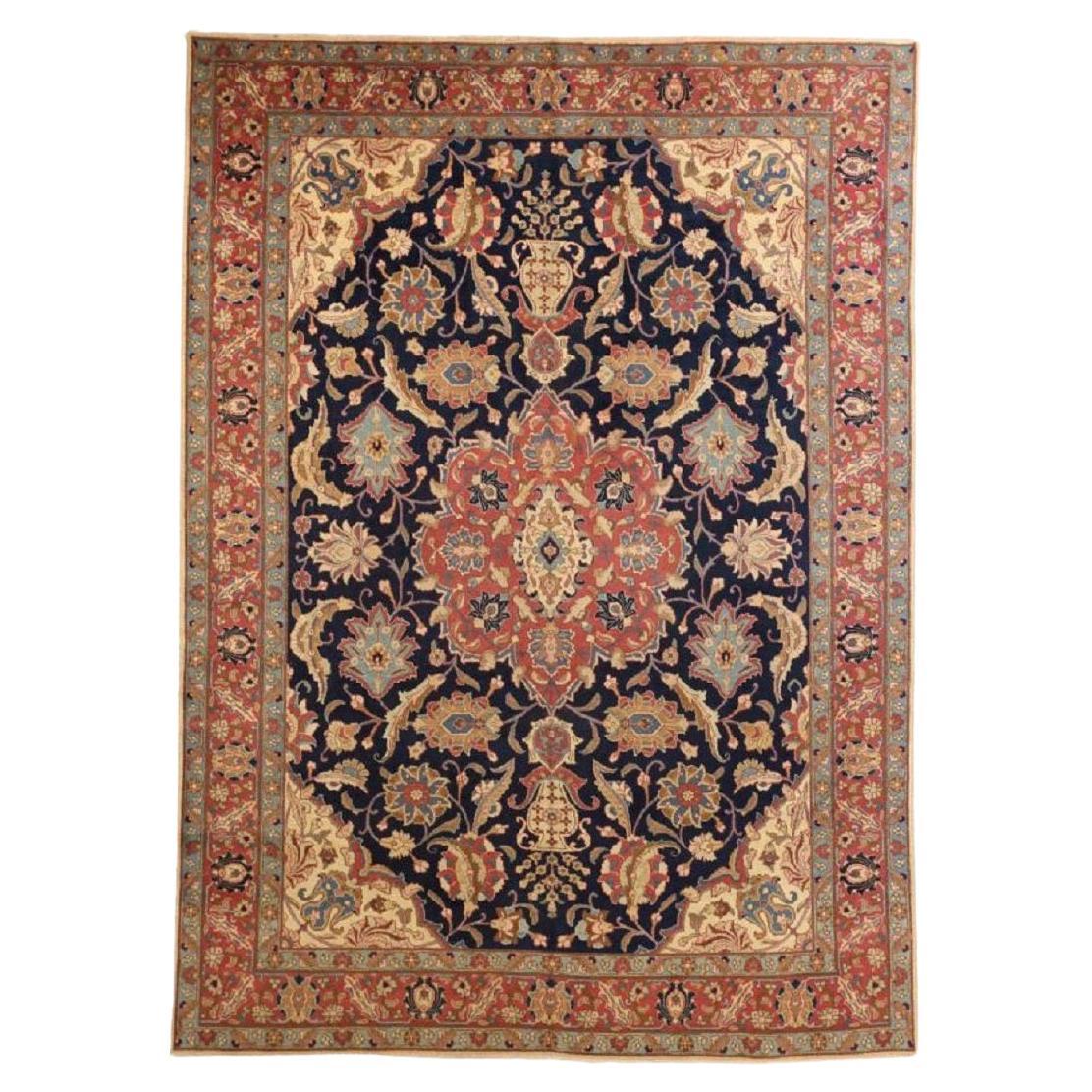 Persian Khoi Area Rugs Circa 1910 - Wool Ivory Navy Blue Red 71098