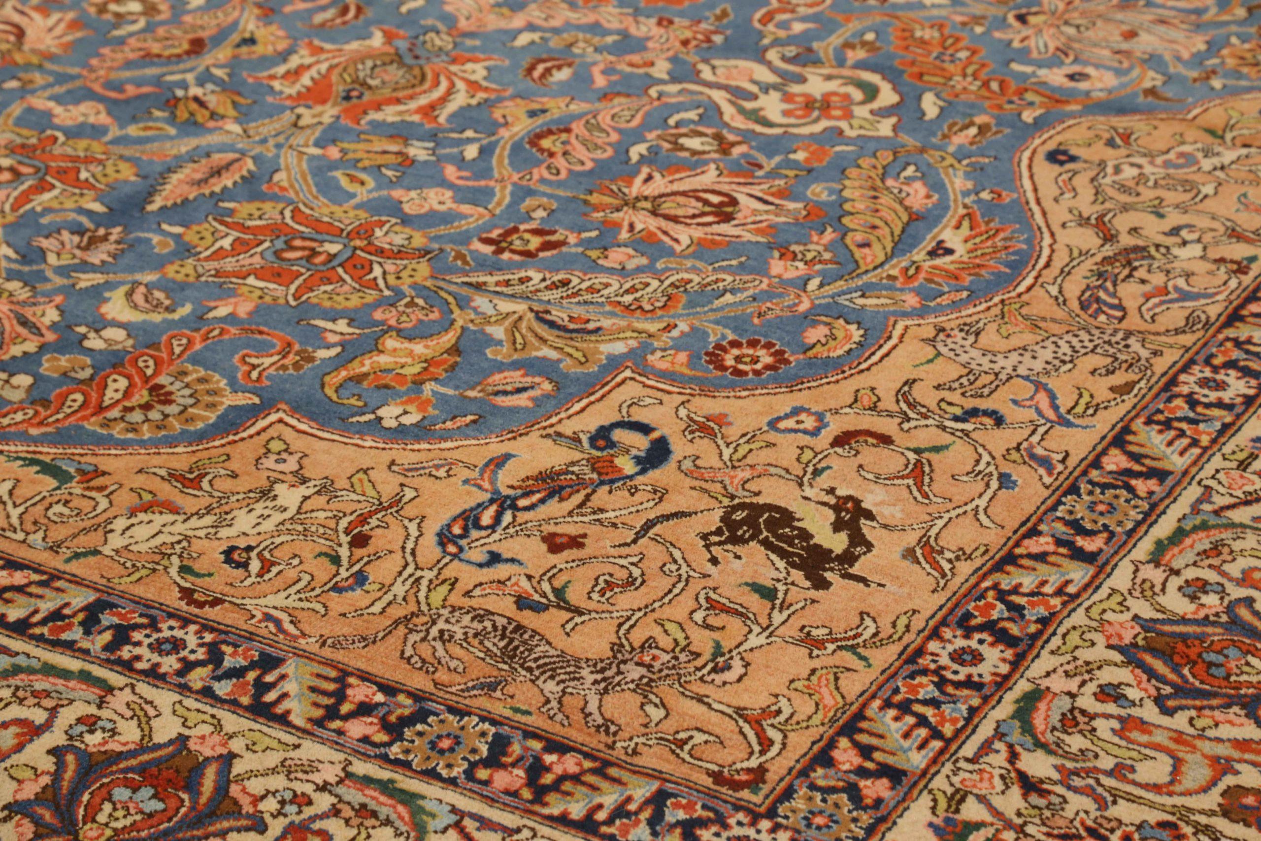 Persische Khoi-Teppiche Circa 1940 - Wolle Blau Elfenbein Rot Taupe 72000 (Asiatisch) im Angebot