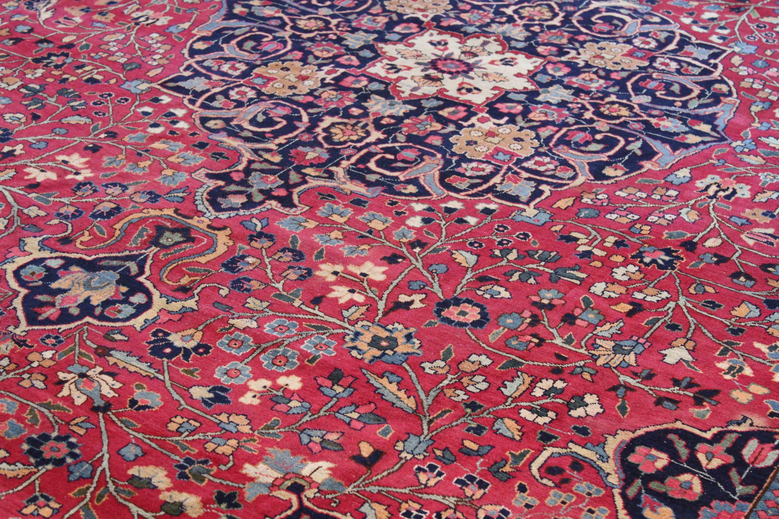 Asian Persian Khoi Over Size Rug Circa 1940 - Wool Blue Ivory Red 70614 For Sale