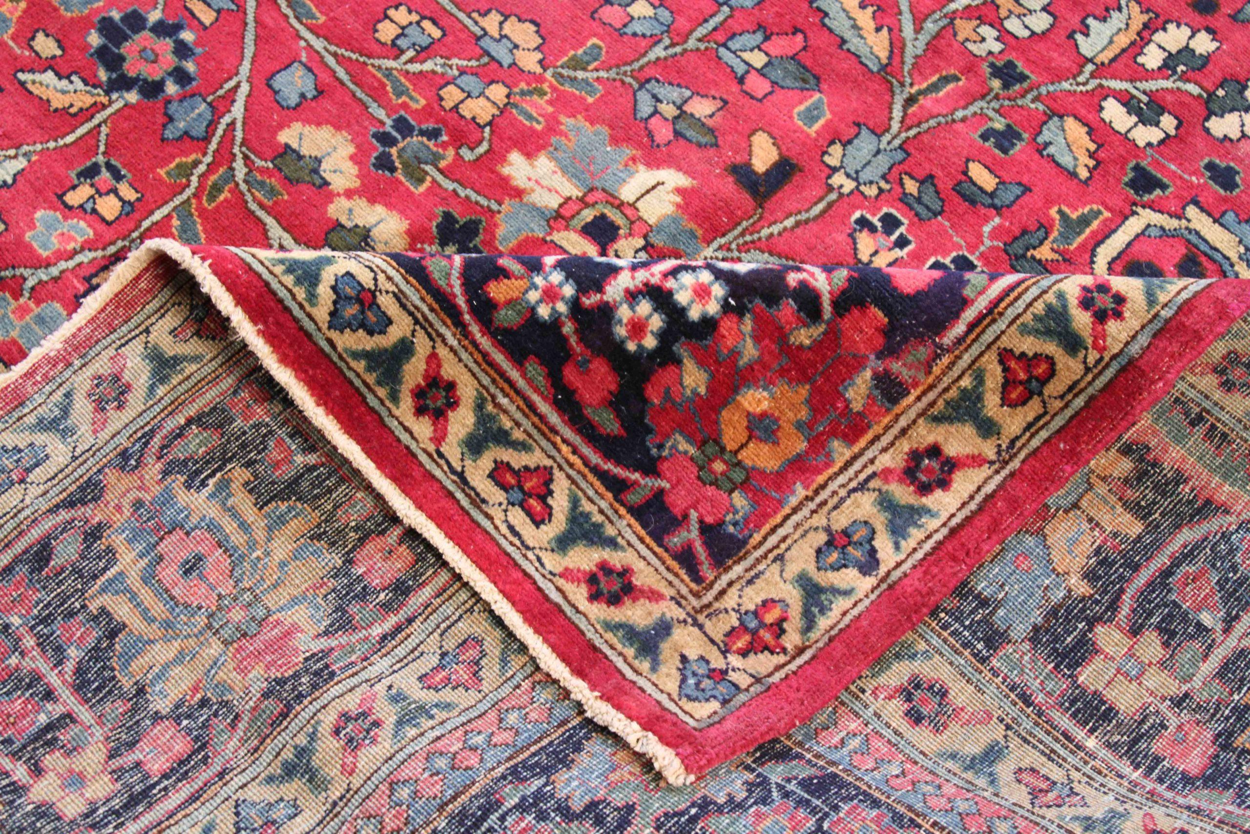 Persian Khoi Over Size Rug Circa 1940 - Wool Blue Ivory Red 70614 In Excellent Condition For Sale In Dallas, TX