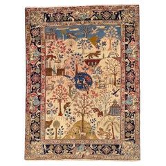 Persischer Khoi Kleiner Teppich Circa 1910 - Wolle Blau Elfenbein Rosa Design - 75086