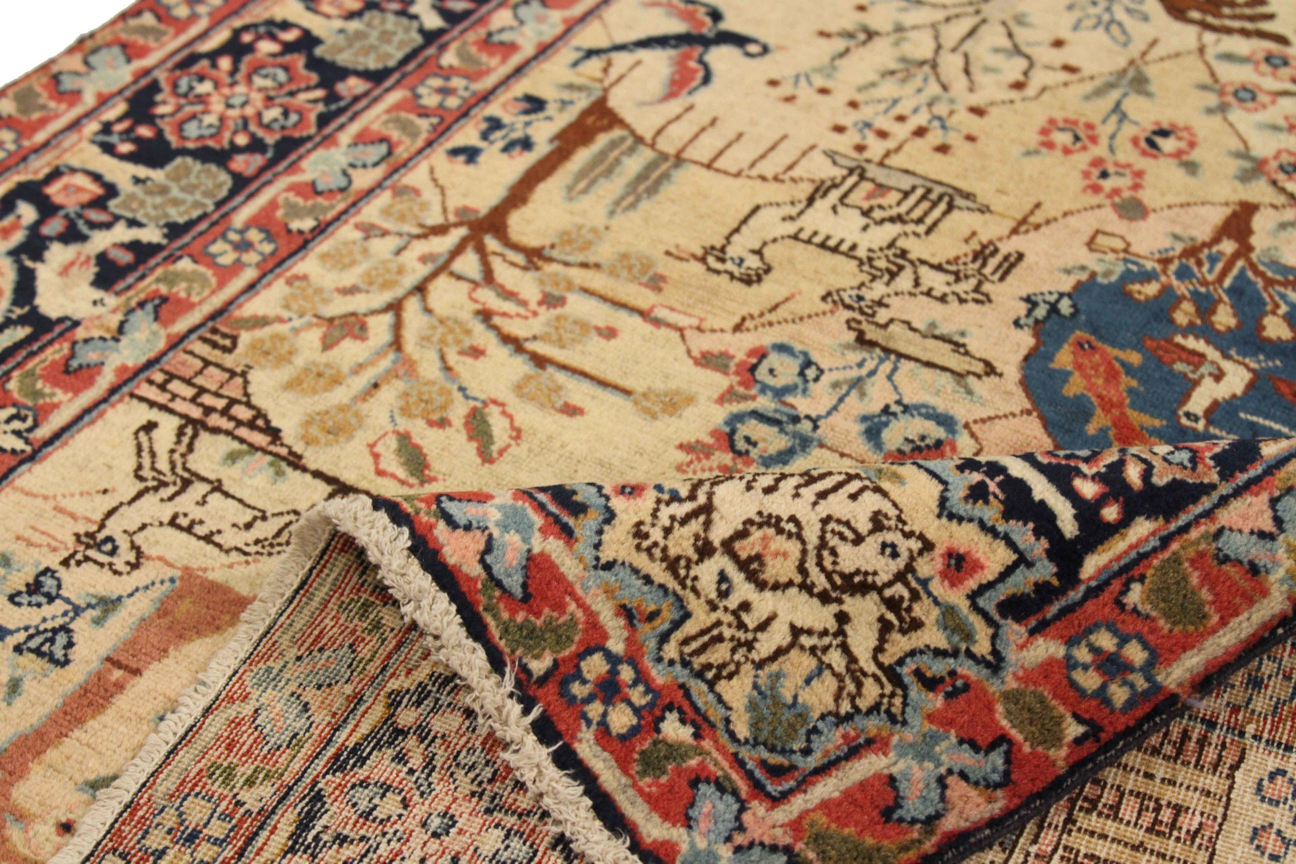 Persischer Khoi Kleiner Teppich Circa 1910 - Wolle Blau Elfenbein Rot 75004 (Asiatisch) im Angebot