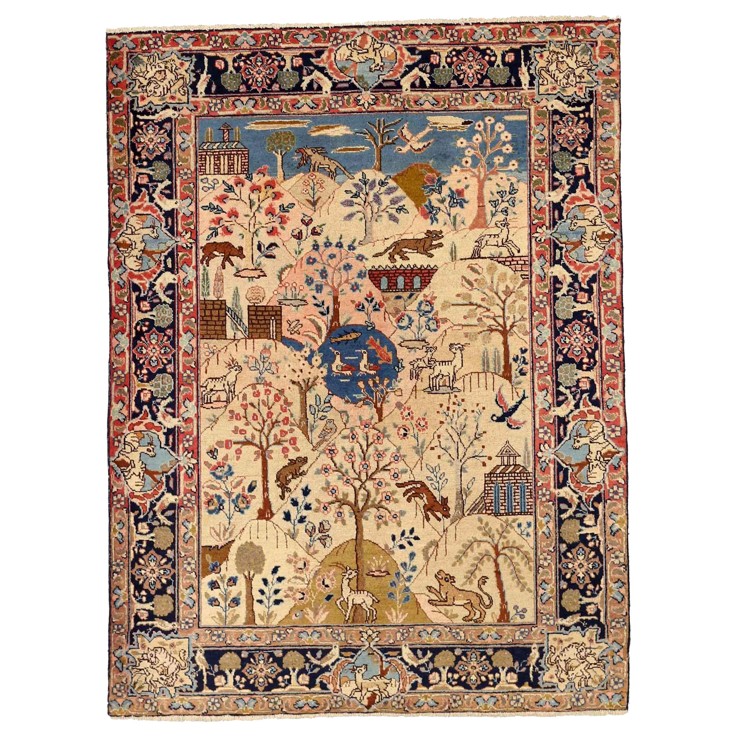 Persischer Khoi Kleiner Teppich Circa 1910 - Wolle Blau Elfenbein Rot 75004