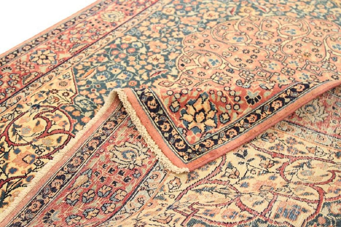 Asiatico Tappeto Persiano Khoi Piccolo Circa 1940 - Lana Blu Avorio Blu Navy Rosa 72940 in vendita