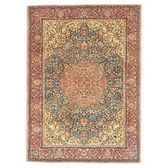 Persian Khoi Small Rug Circa 1940 - Wool Ivory Navy Blue Pink Red 72941