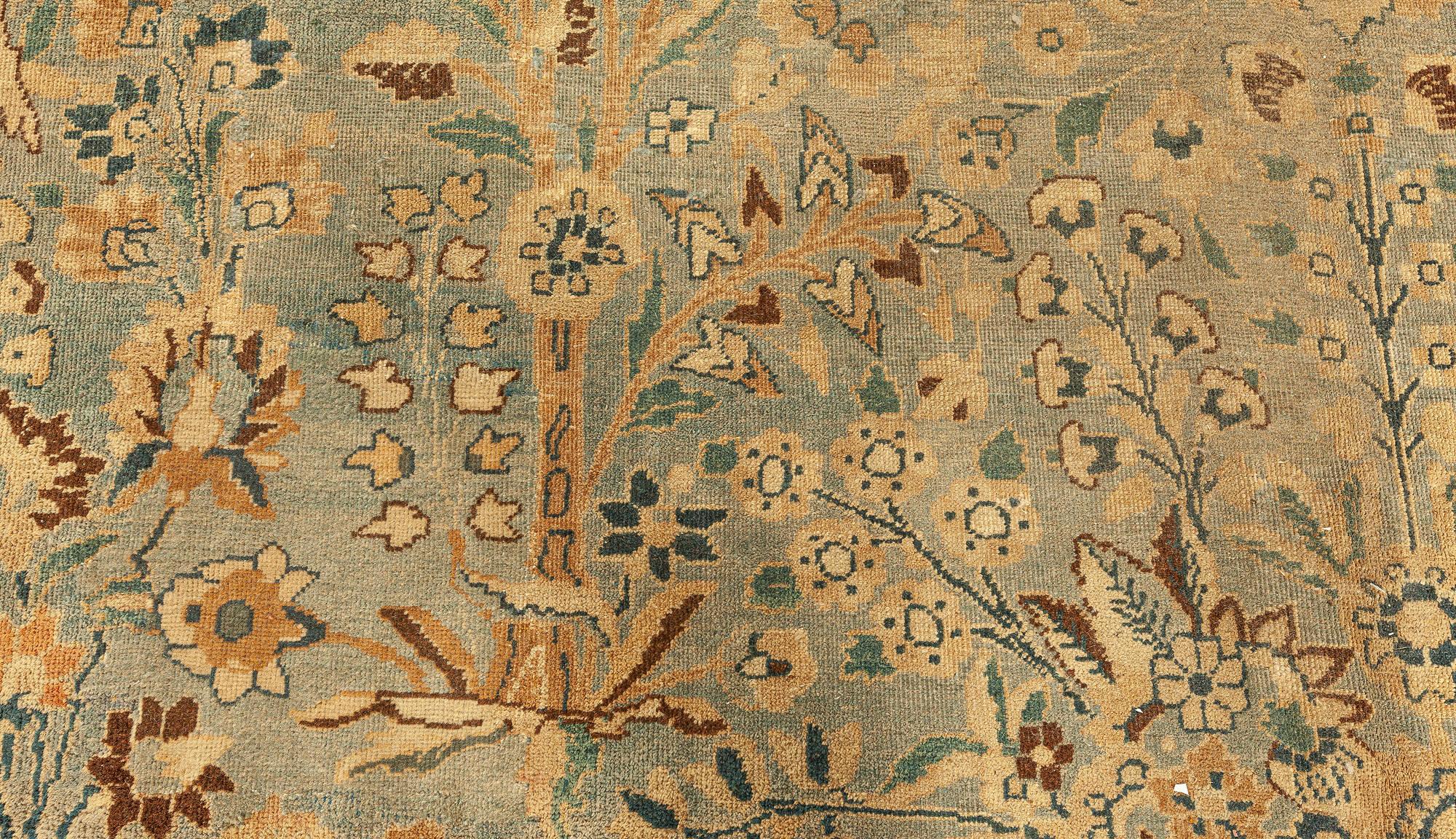 Hand-Woven Early 20th Century Persian Khorassan Botanic Handmade Wool Rug For Sale