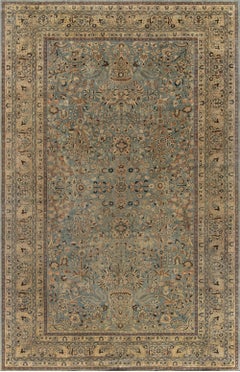 Antique Early 20th Century Persian Khorassan Botanic Handmade Wool Rug