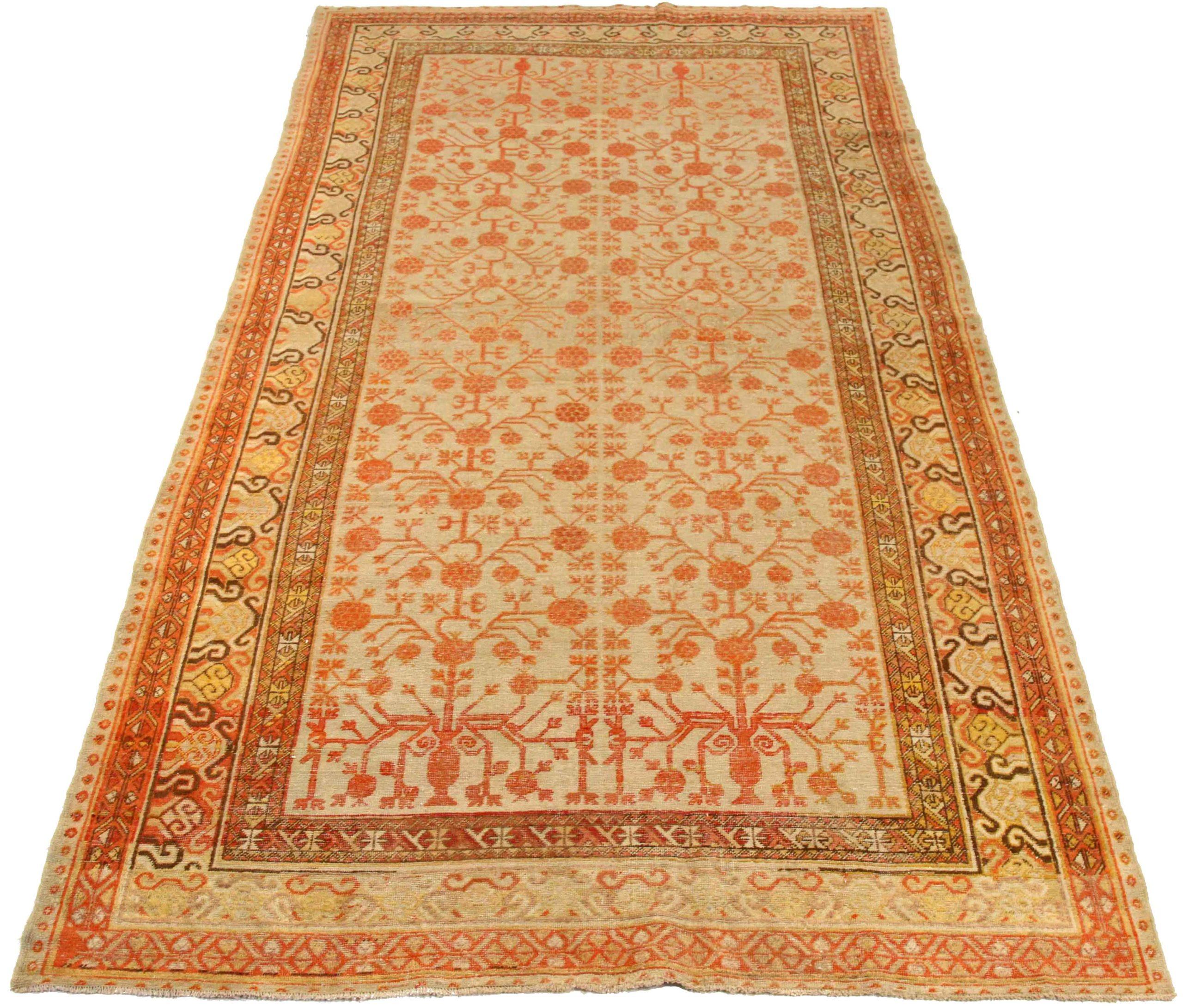 Entdecken Sie die Eleganz des persischen Khotan mit Teppichen um 1880. Dieses exklusive Design aus Wolle und Elfenbeinrot-Gelb ist perfekt, um Ihren Raum zu verschönern.