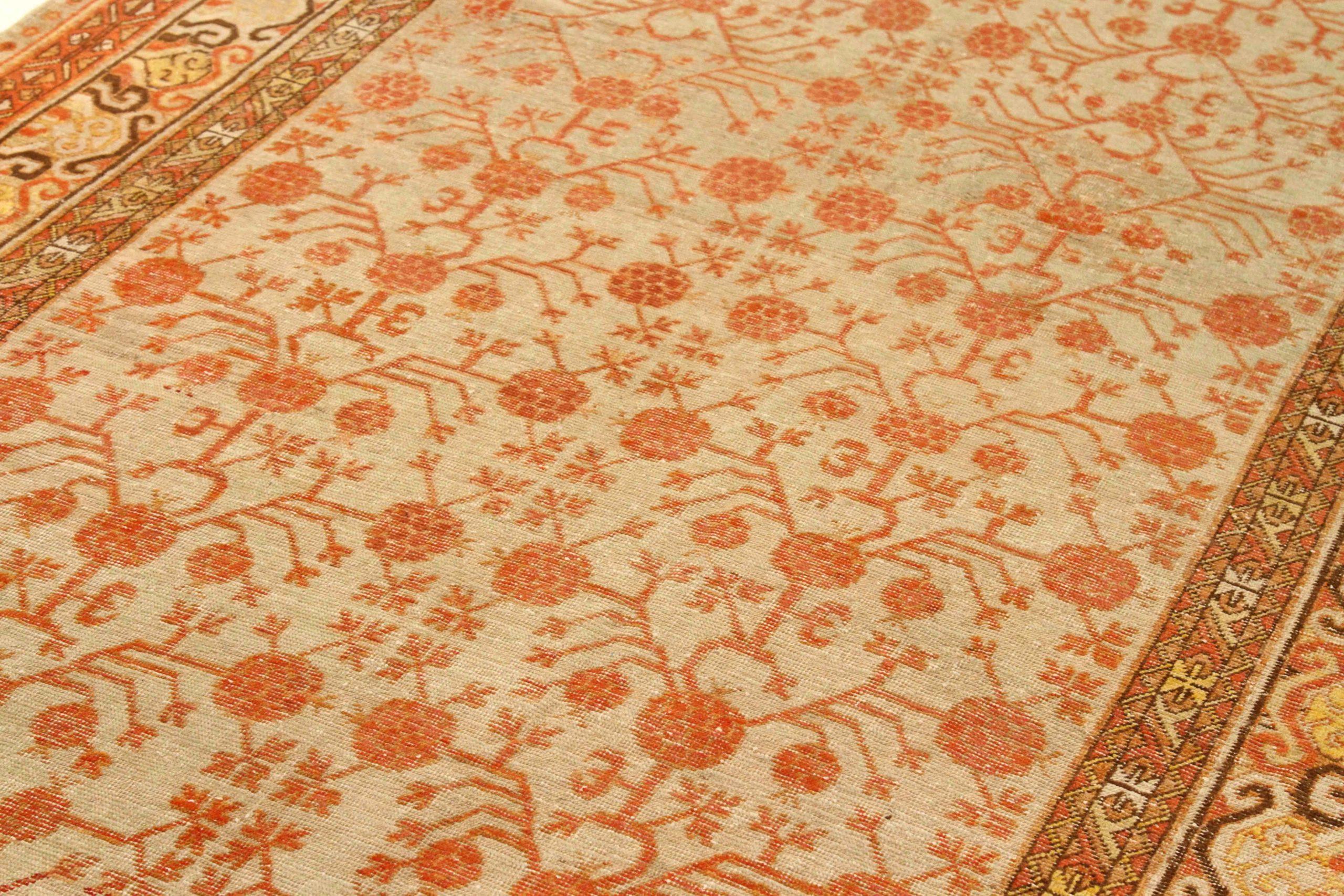 Persische Khotan Teppiche - Wolle Elfenbein Rot Gelb Design - 75589 (Asiatisch) im Angebot