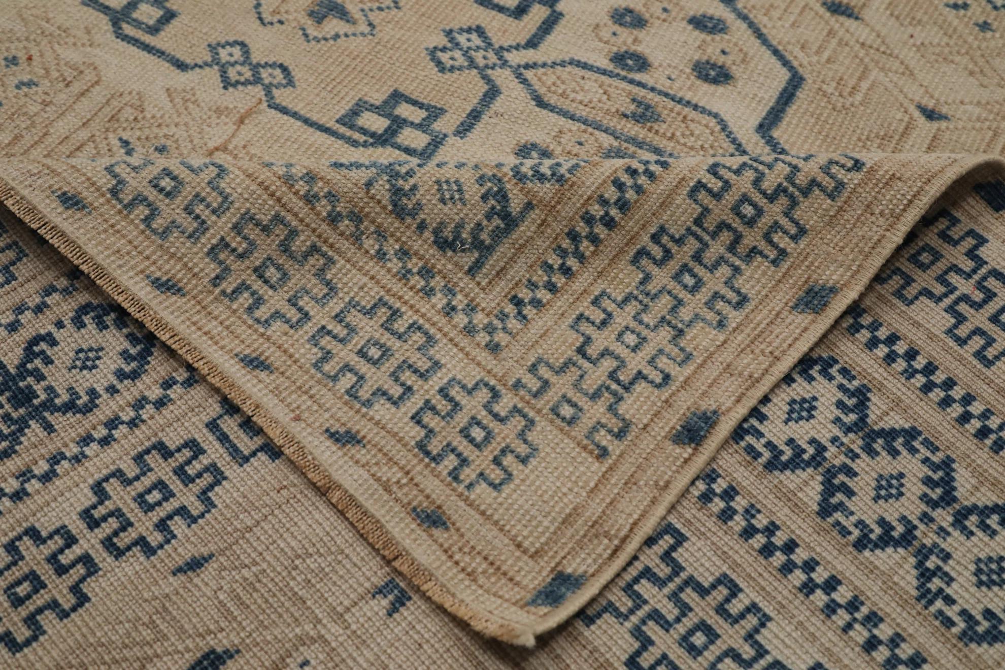 Persische Khotan-Teppiche Circa 1990 - Wolle Blau Elfenbein Taupe Design - 99561 (Handgeknüpft) im Angebot