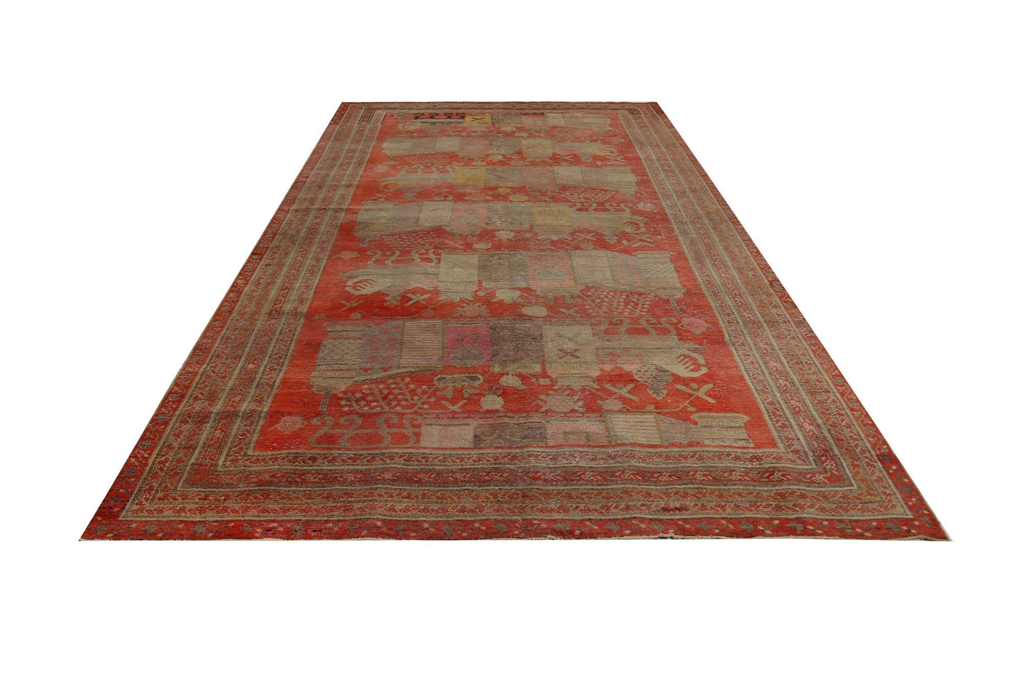 Persische Khotan-Teppiche - Wolle Elfenbein Rosa Rot Design - 96828 im Zustand „Hervorragend“ im Angebot in Dallas, TX